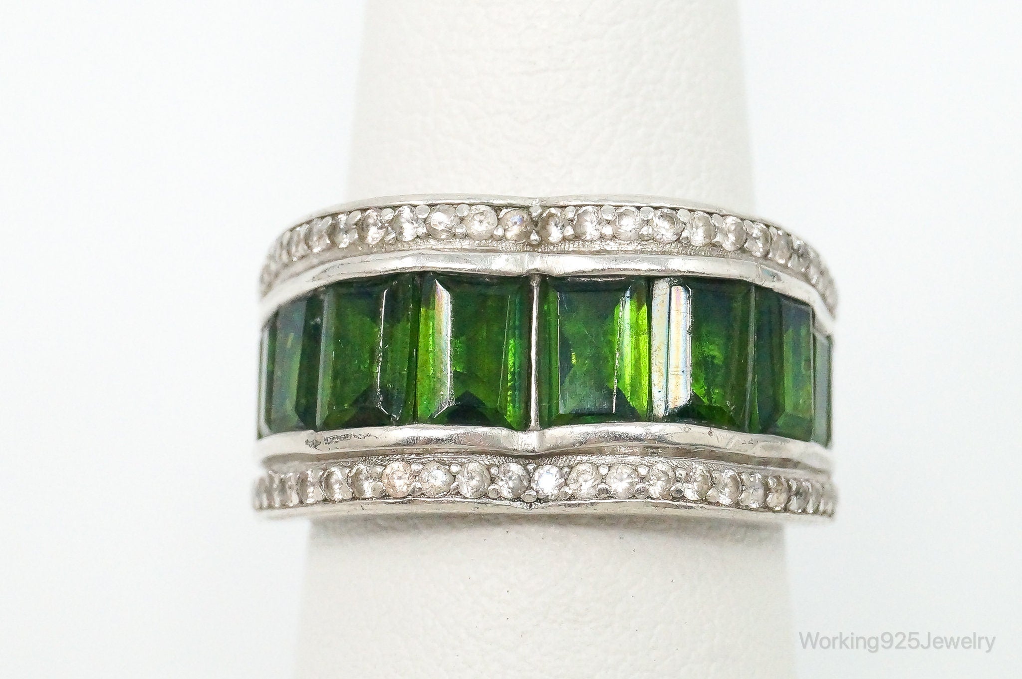 Designer Lab Emerald Cubic Zirconia Sterling Silver Ring - Size 7