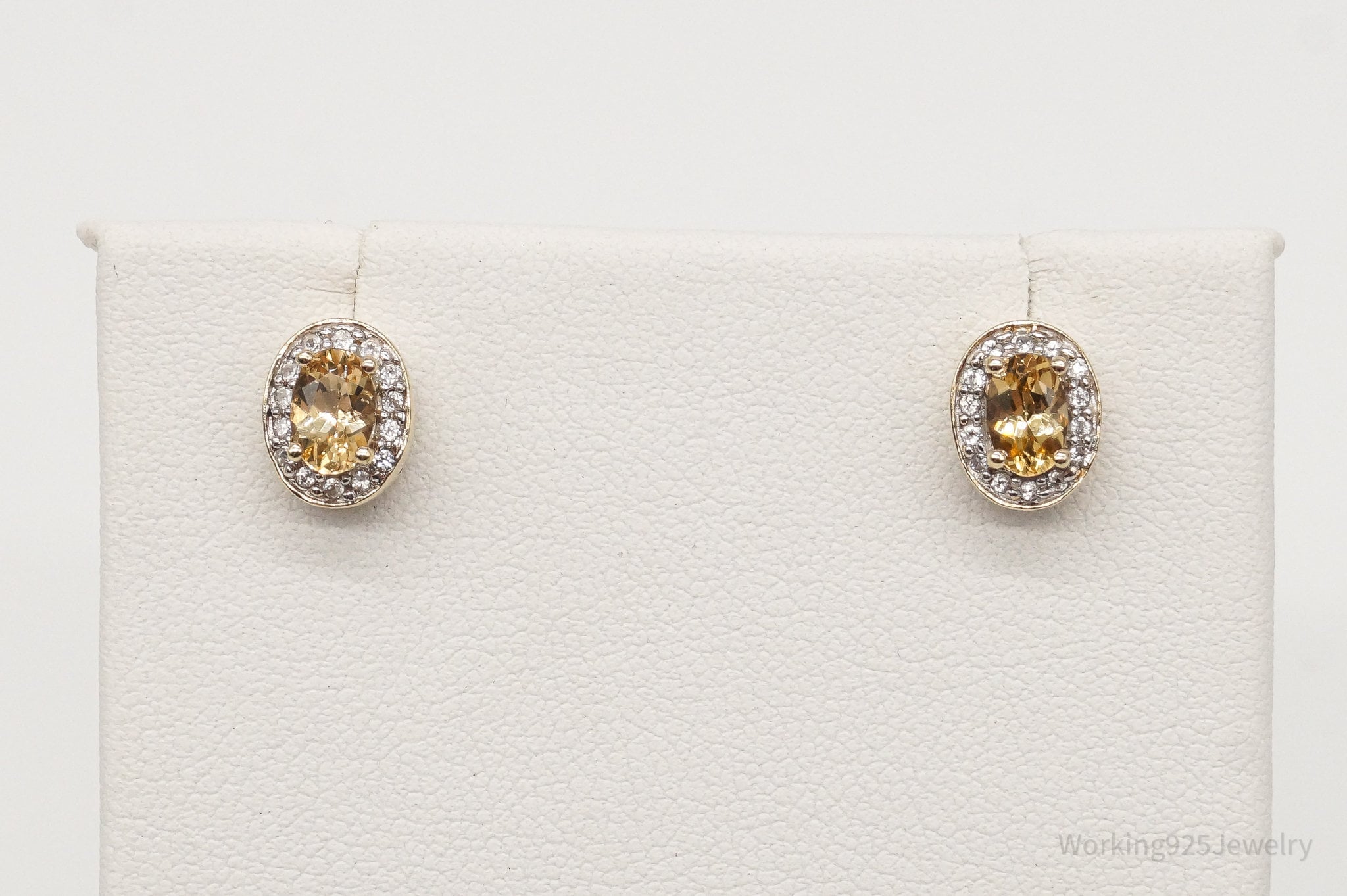 Vintage Citrine Cubic Zirconia Yellow Gold Sterling Silver Earrings