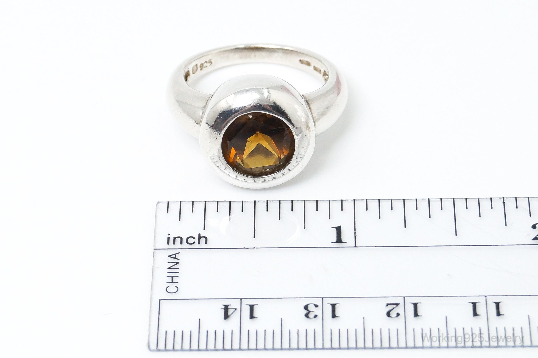 Vintage Fire Citrine CHECK STONE Sterling Silver Ring - SZ 9