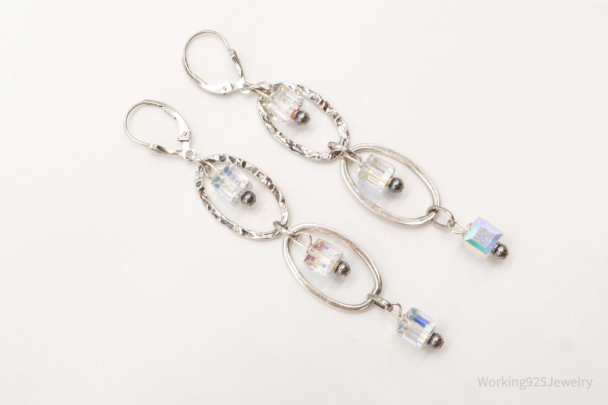 Long Vintage Crystal Sterling Silver Earrings