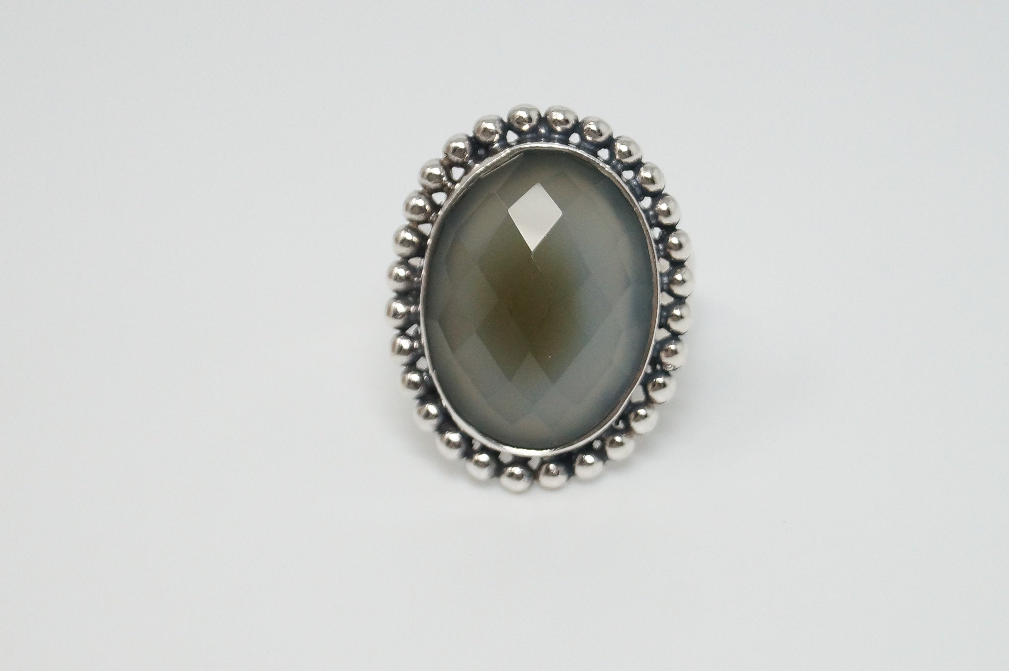 Vintage India Chalcedony Sterling Silver Ring - Sz 7.75