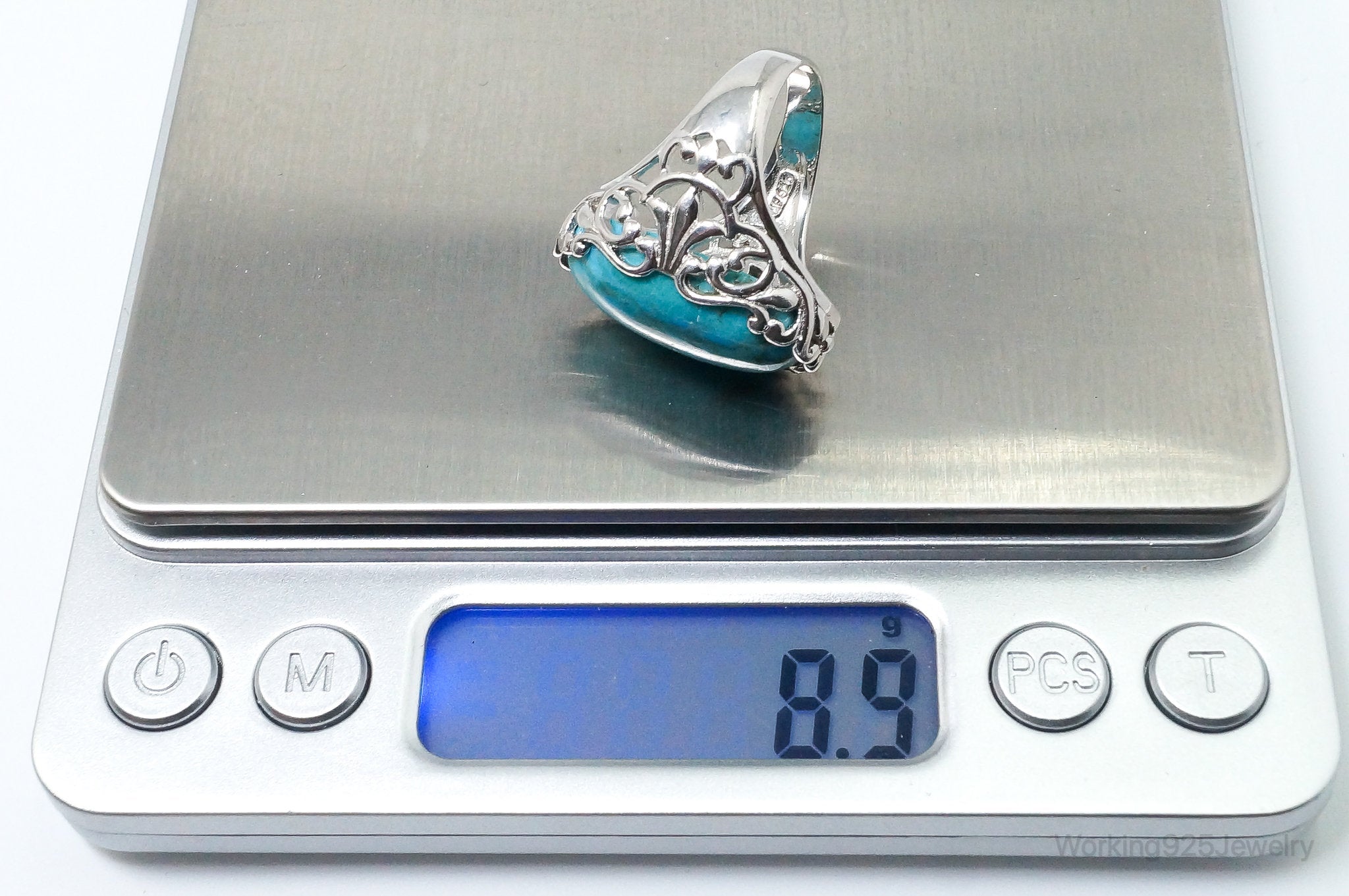 Designer Chapal-Zenray Large Turquoise Sterling Silver Ring - Size 8