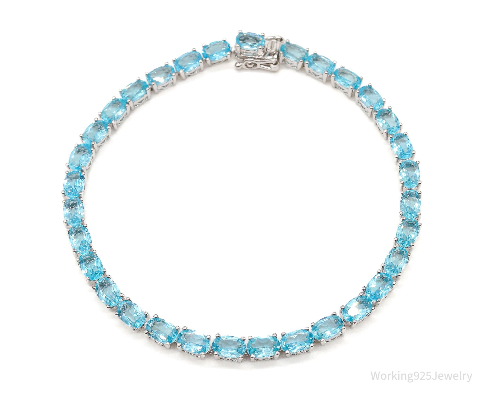 Vintage Blue Topaz Sterling Silver Tennis Bracelet