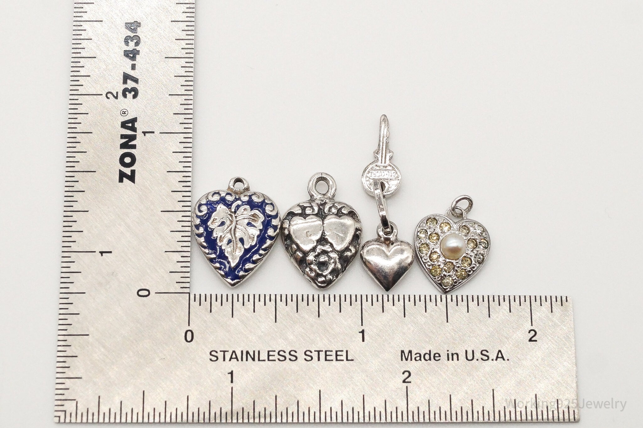 Antique Puffy Hearts Sterling Silver Bracelet Charms Set Lot