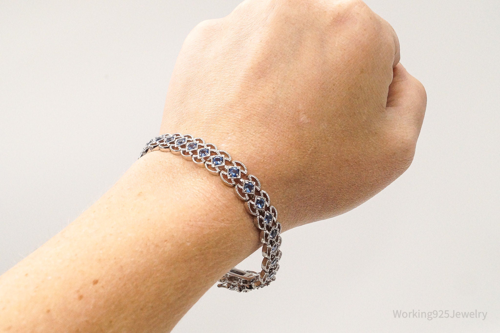 Designer FAS Lab Sapphire Sterling Silver Bracelet