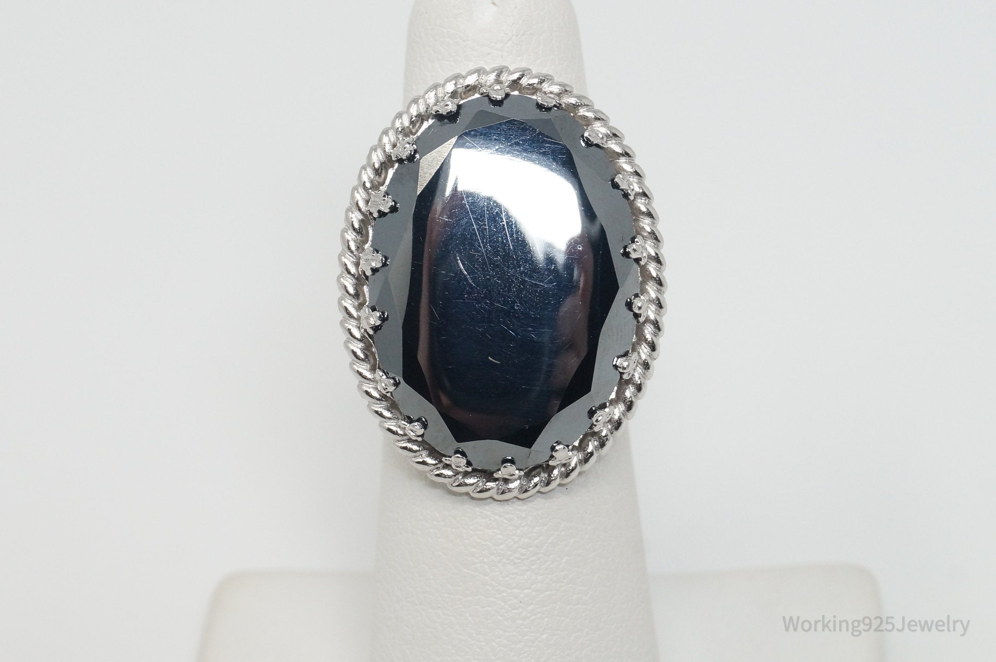 Antique Large Hematite Sterling Silver Ring - Sz 5.75