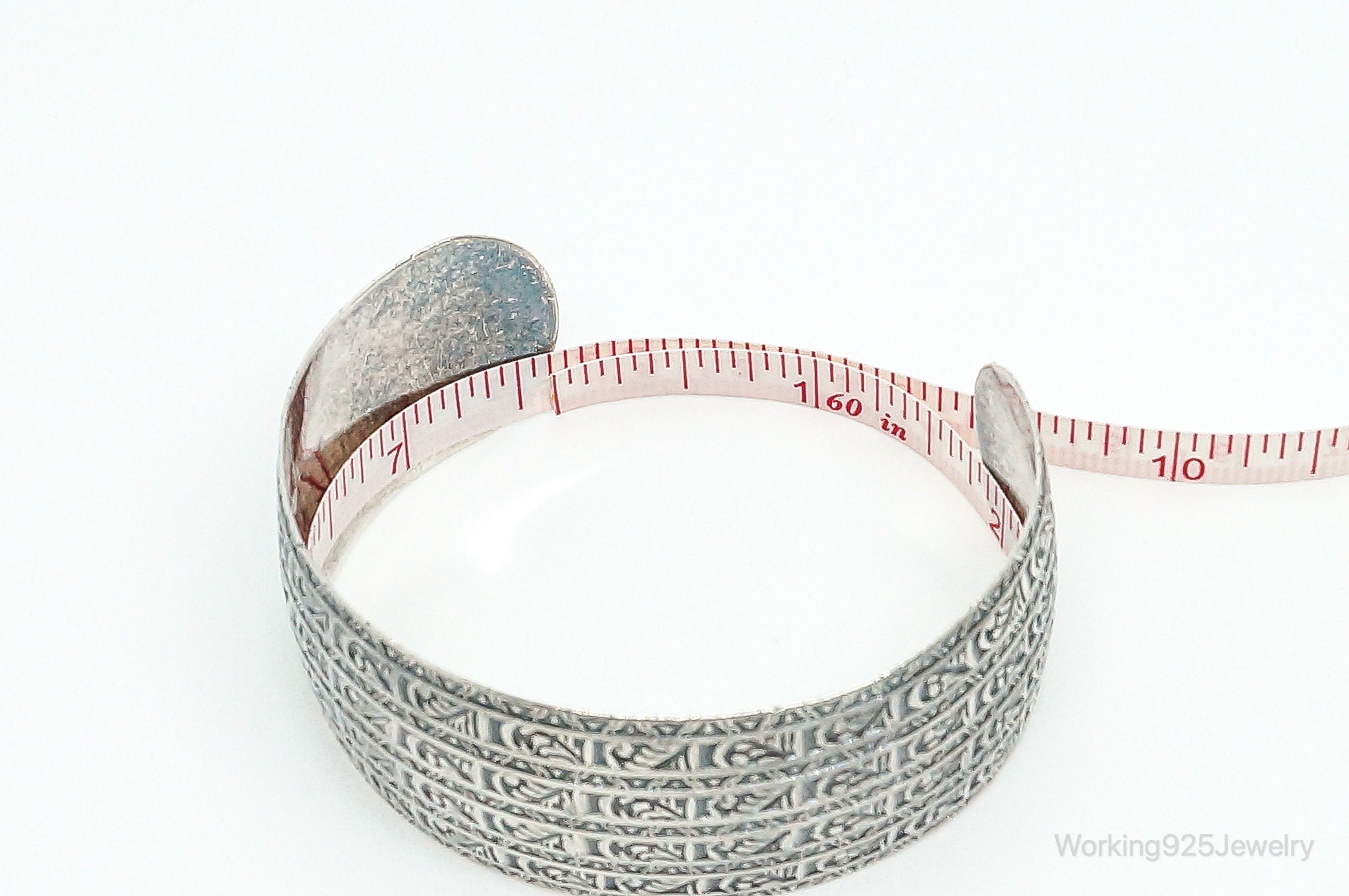 Antique Art Deco Etched Sterling Silver Cuff Bracelet