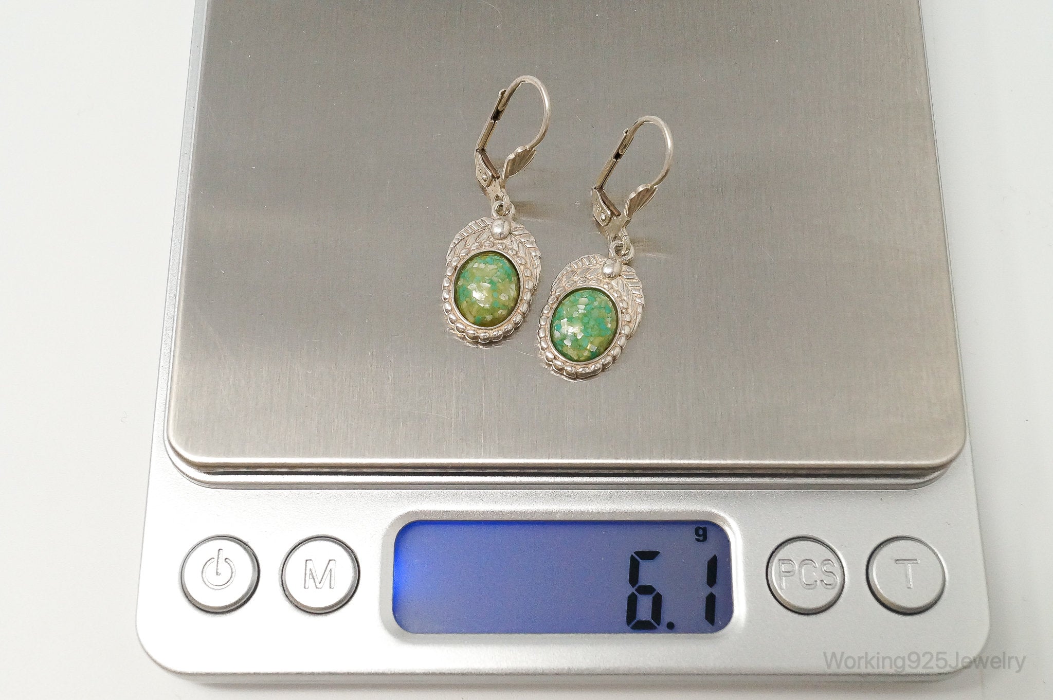 Designer Carolyn Pollack Turquoise Mother Of Pearl Sterling Silver Earrings