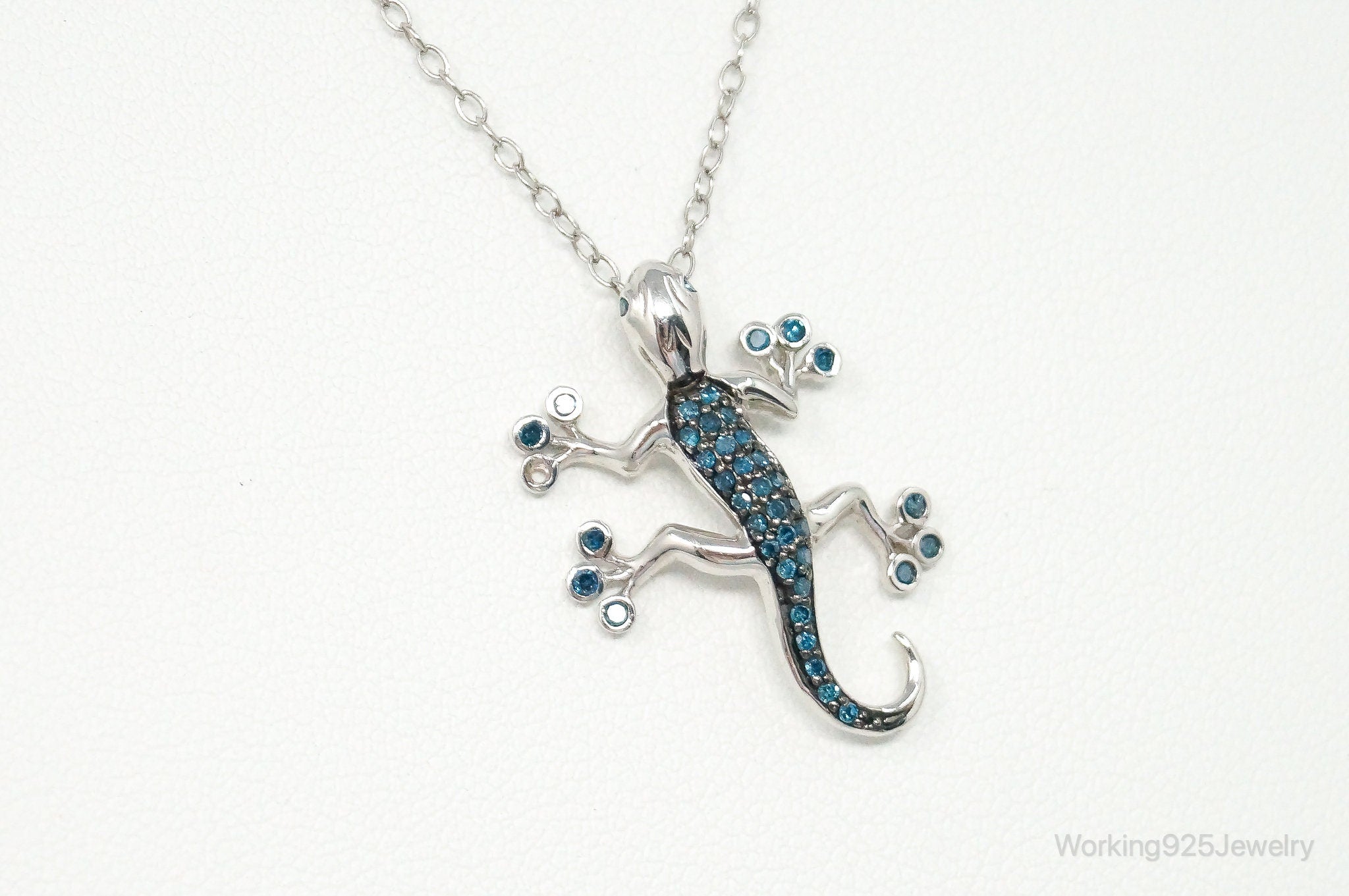 Blue Diamonds Gecko Sterling Silver Necklace