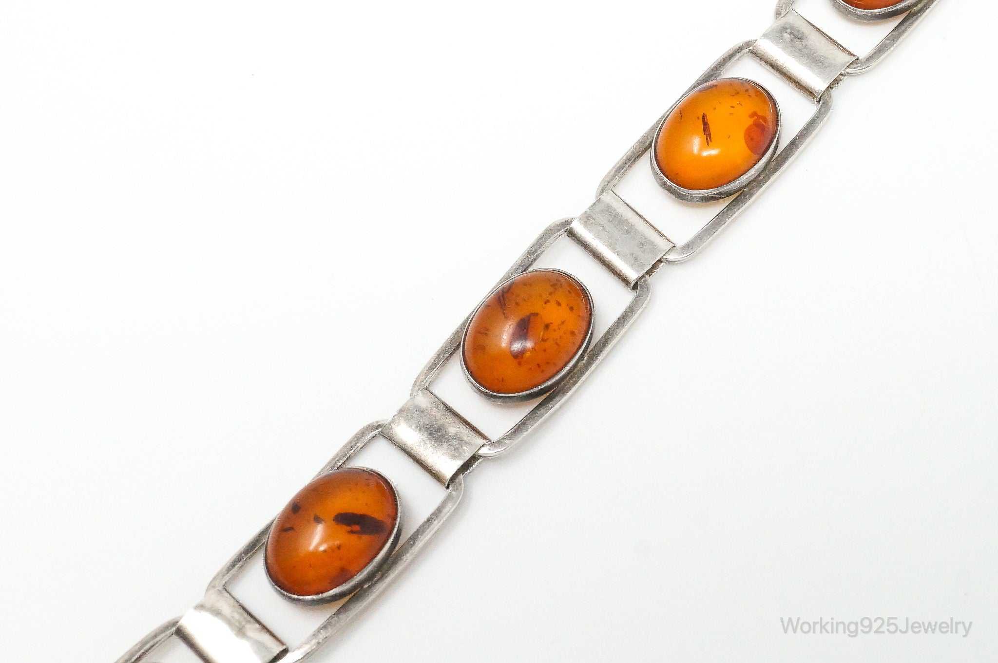 Vintage Graciana Baltic Amber Modernist Sterling Silver Bracelet