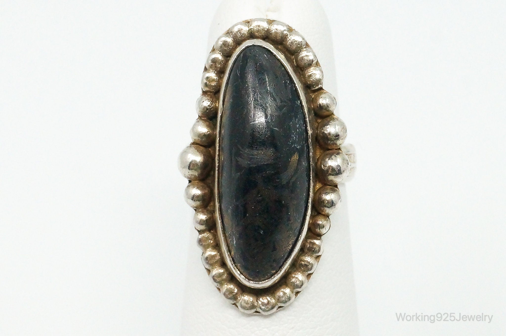 Native American Black Apache Gold Stone FERG Sterling Silver Ring Size 3.25