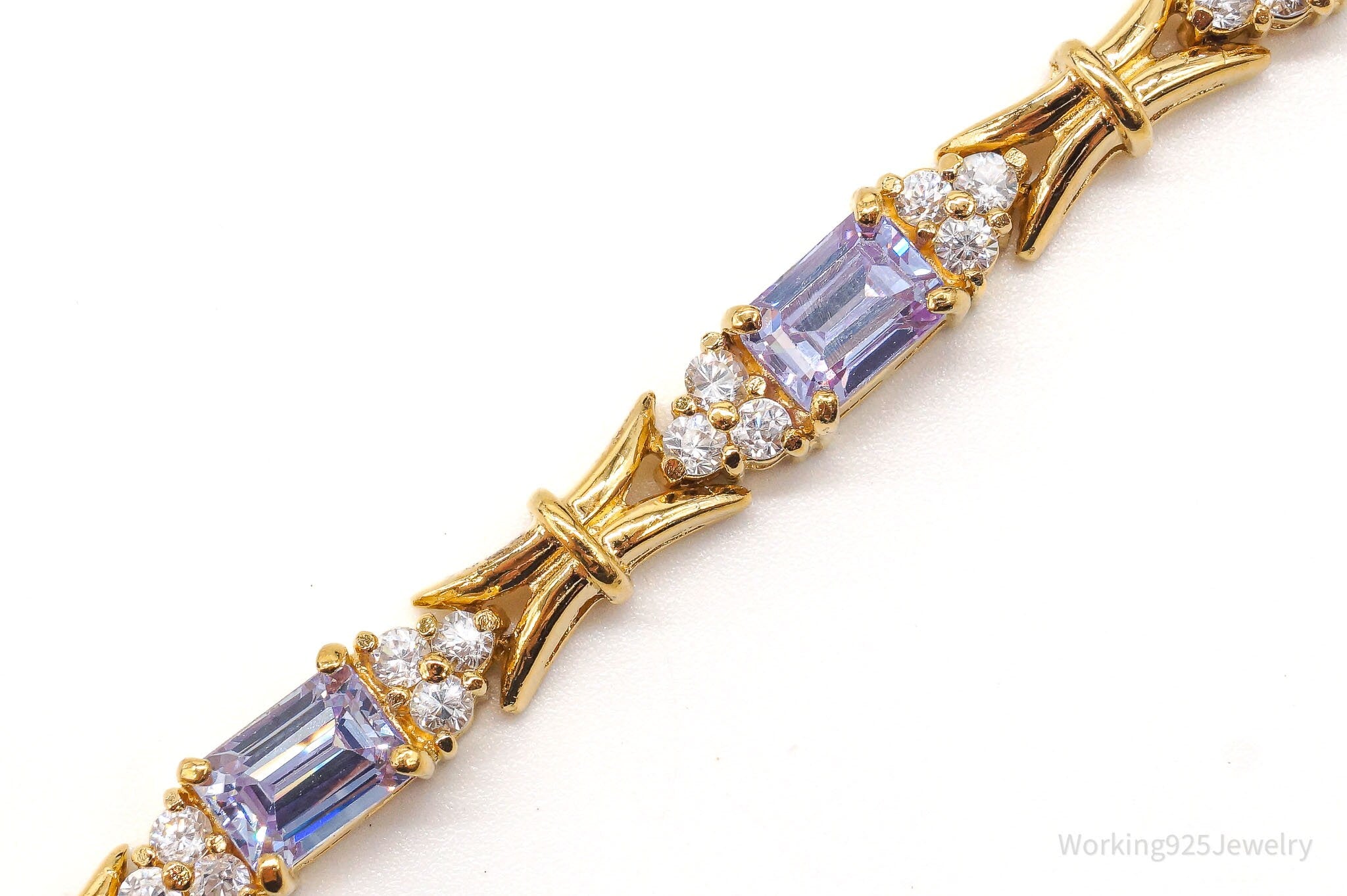 Vintage FAS Purple & White Cubic Zirconia Gold Vermeil Sterling Silver Bracelet