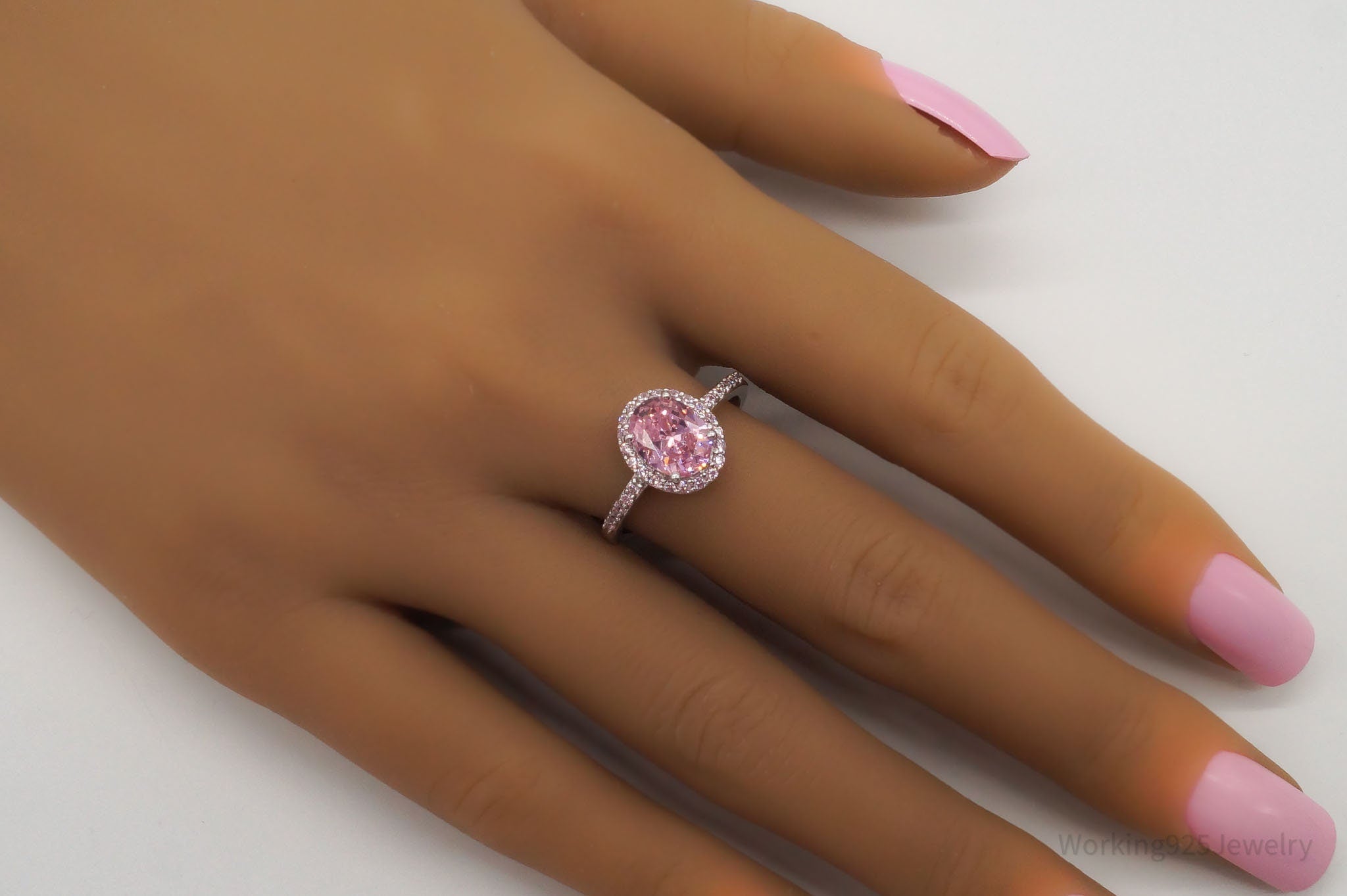 Designer Pink Cubic Zirconia Rhodium Over Sterling Silver Ring - Size 8.5