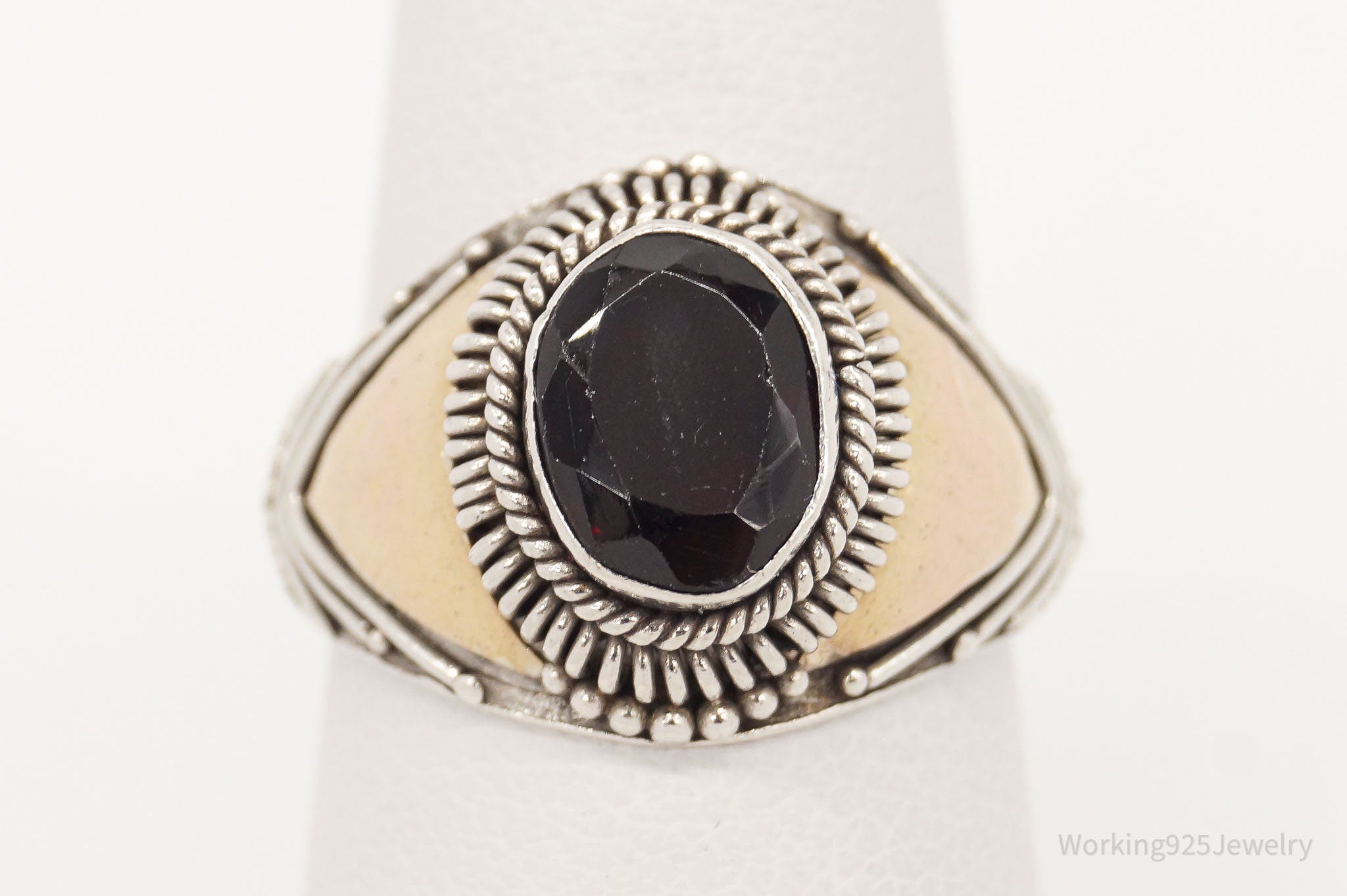 Vintage Garnet Brass Sterling Silver Ring Size 6.75