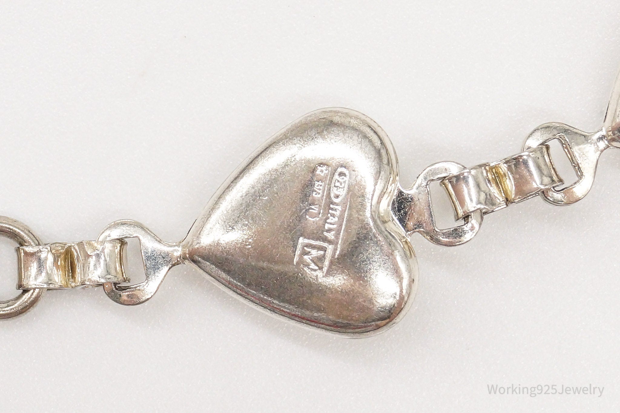 Vintage Italian Puffy Hearts Sterling Silver Link Bracelet