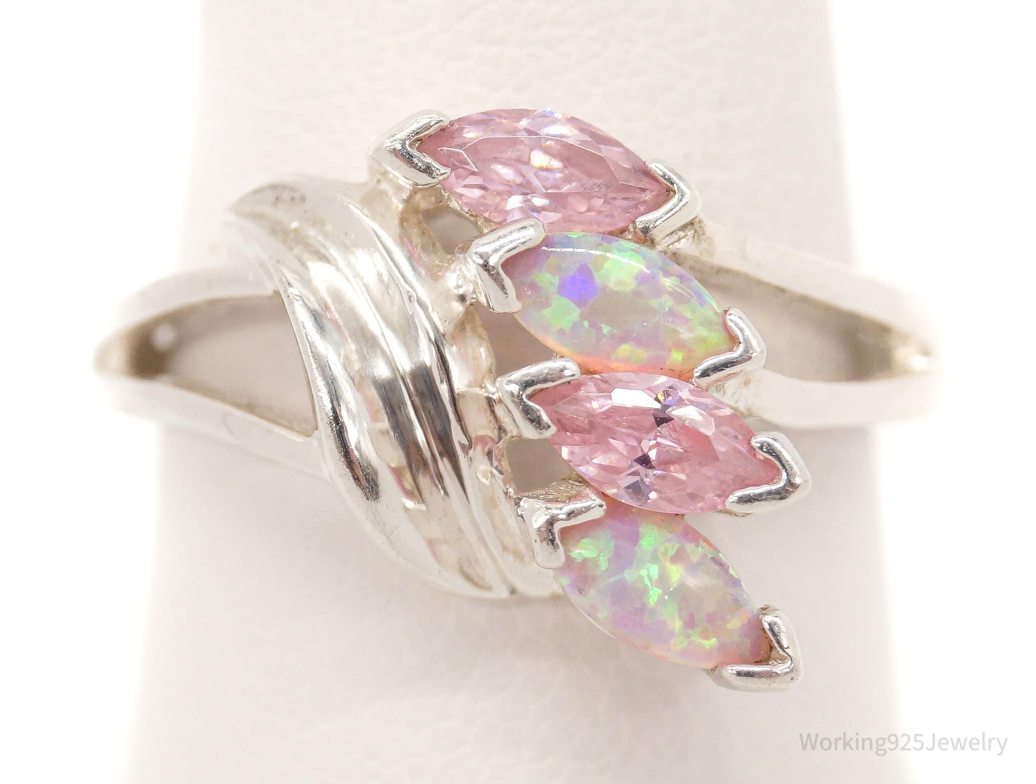 Vintage Designer NV Pink Topaz Opal Sterling Silver Ring - Size 8