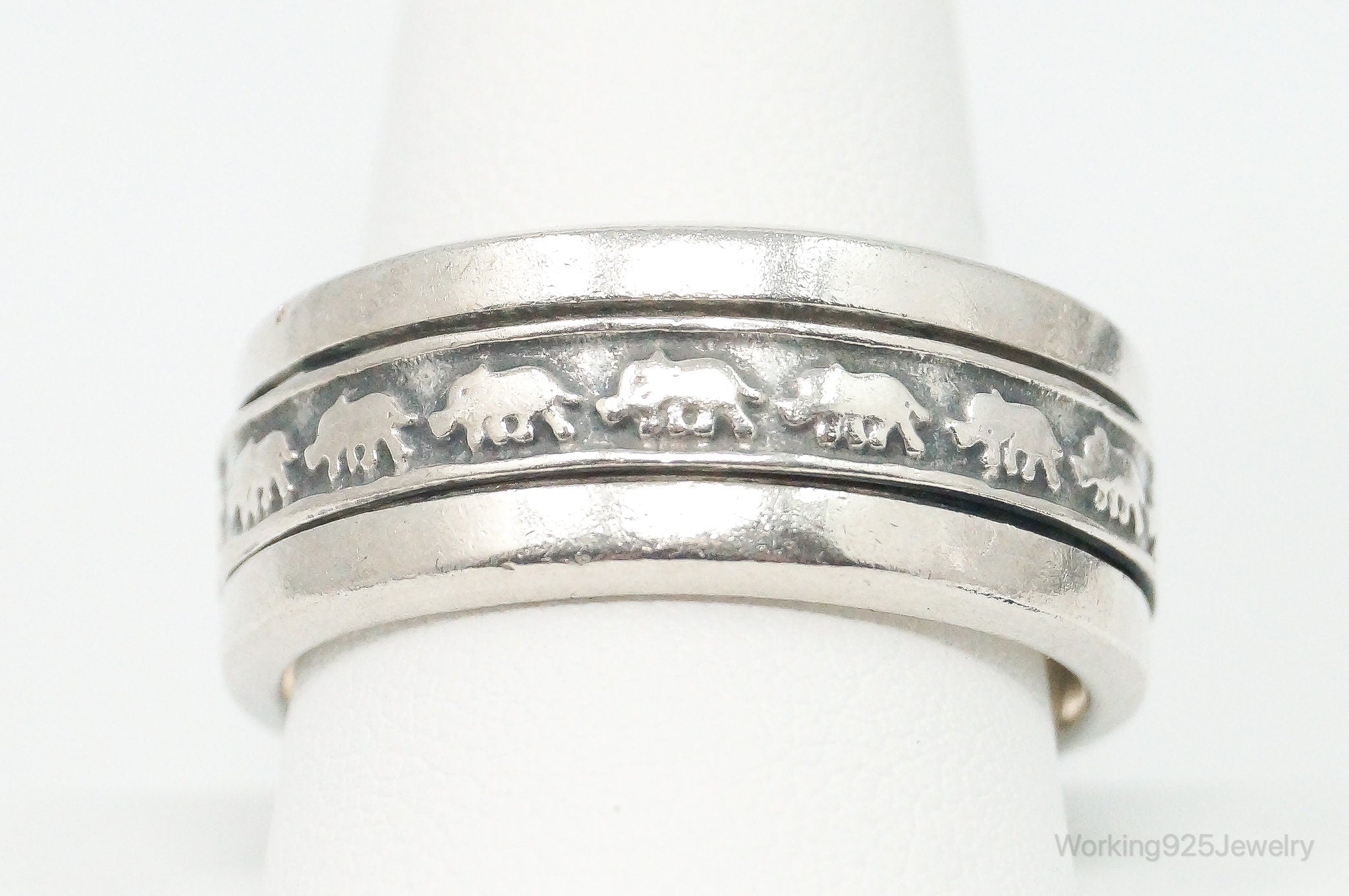 Vintage Elephant Spinner Sterling Silver Band Ring - Size 13