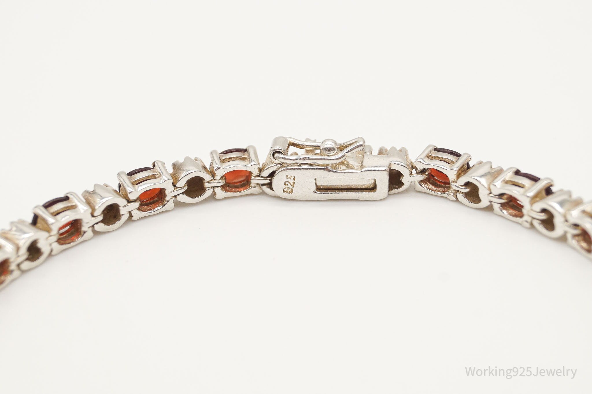 Vintage Garnet 2 Diamond Sterling Silver Bracelet