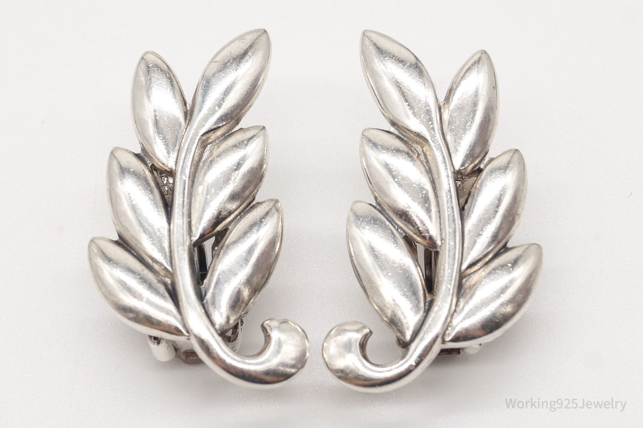 Vintage Designer Danecraft Modernist Branch Sterling Silver Clip On Earrings