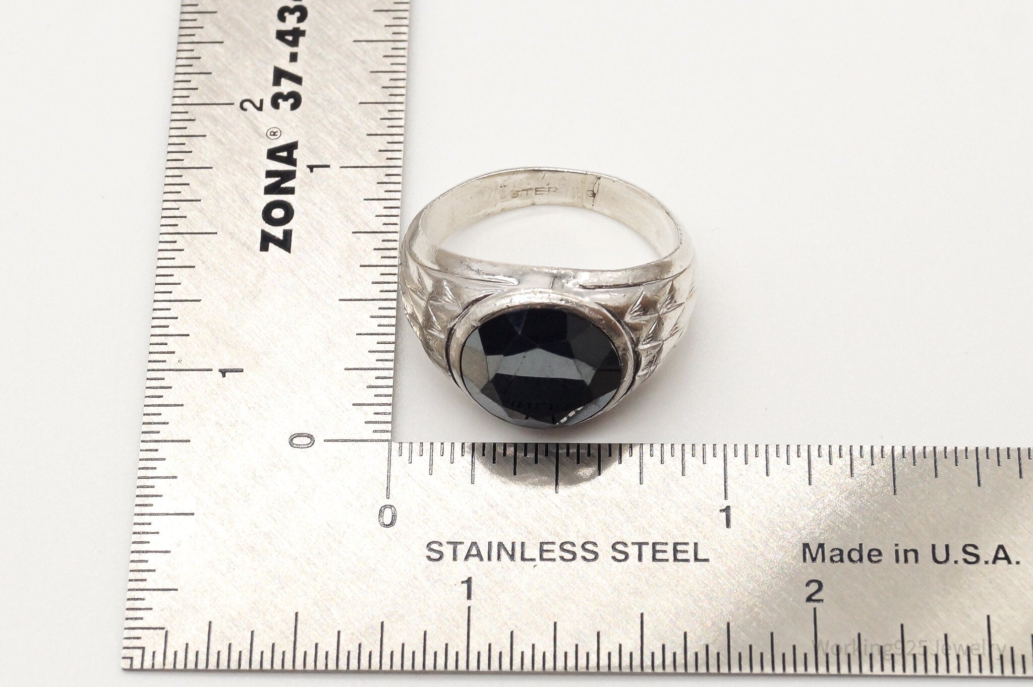 Vintage Hematite Sterling Silver Ring - Size 8.75