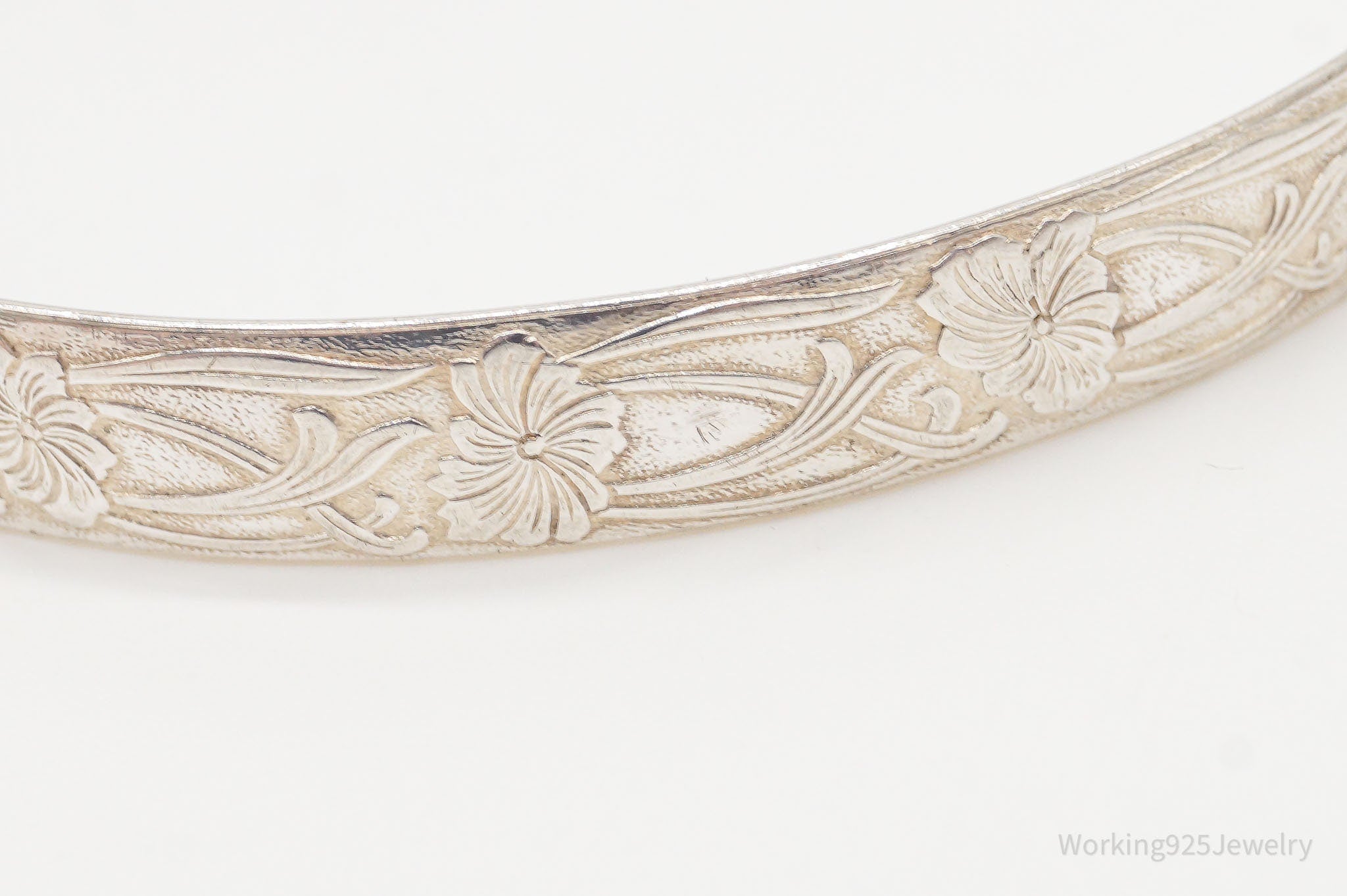 Antique Crocus Flower Art Nouveau Sterling Silver Bangle Bracelet