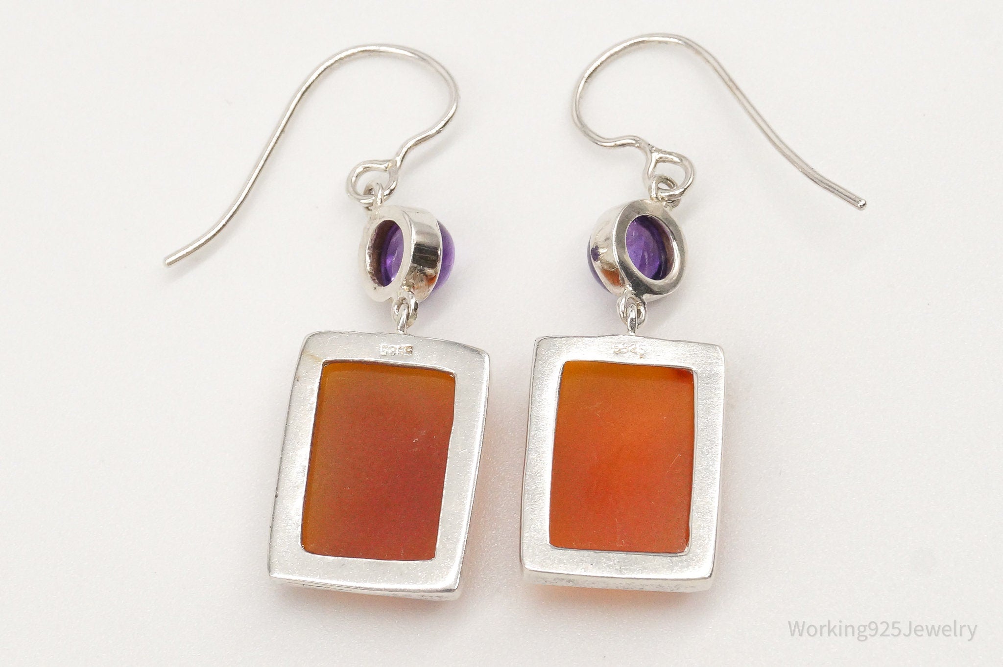 Vintage Carnelian Amethyst Sterling Silver Dangle Earrings