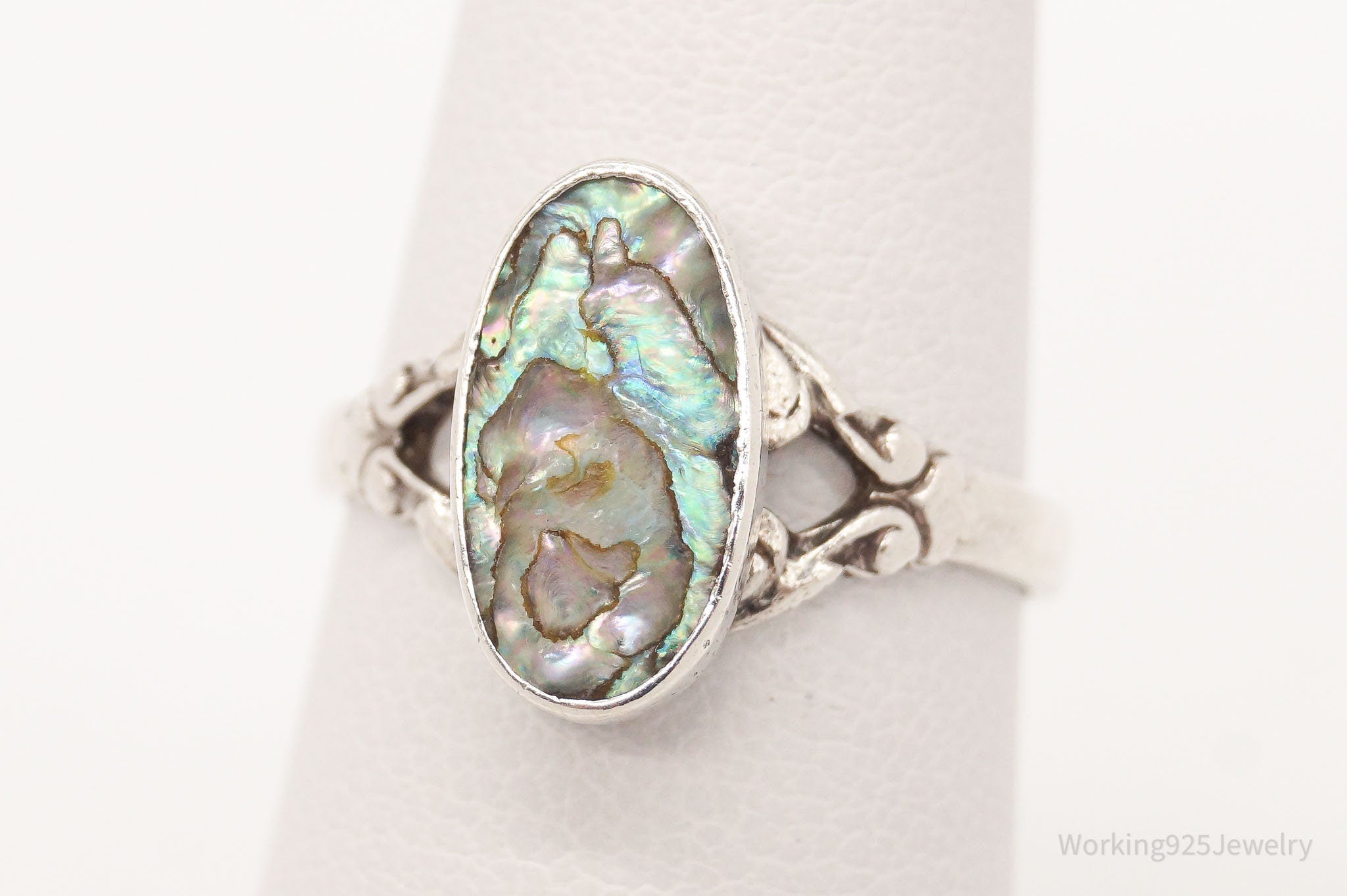 Antique Paua Abalone Shell Sterling Silver Ring - Size 6