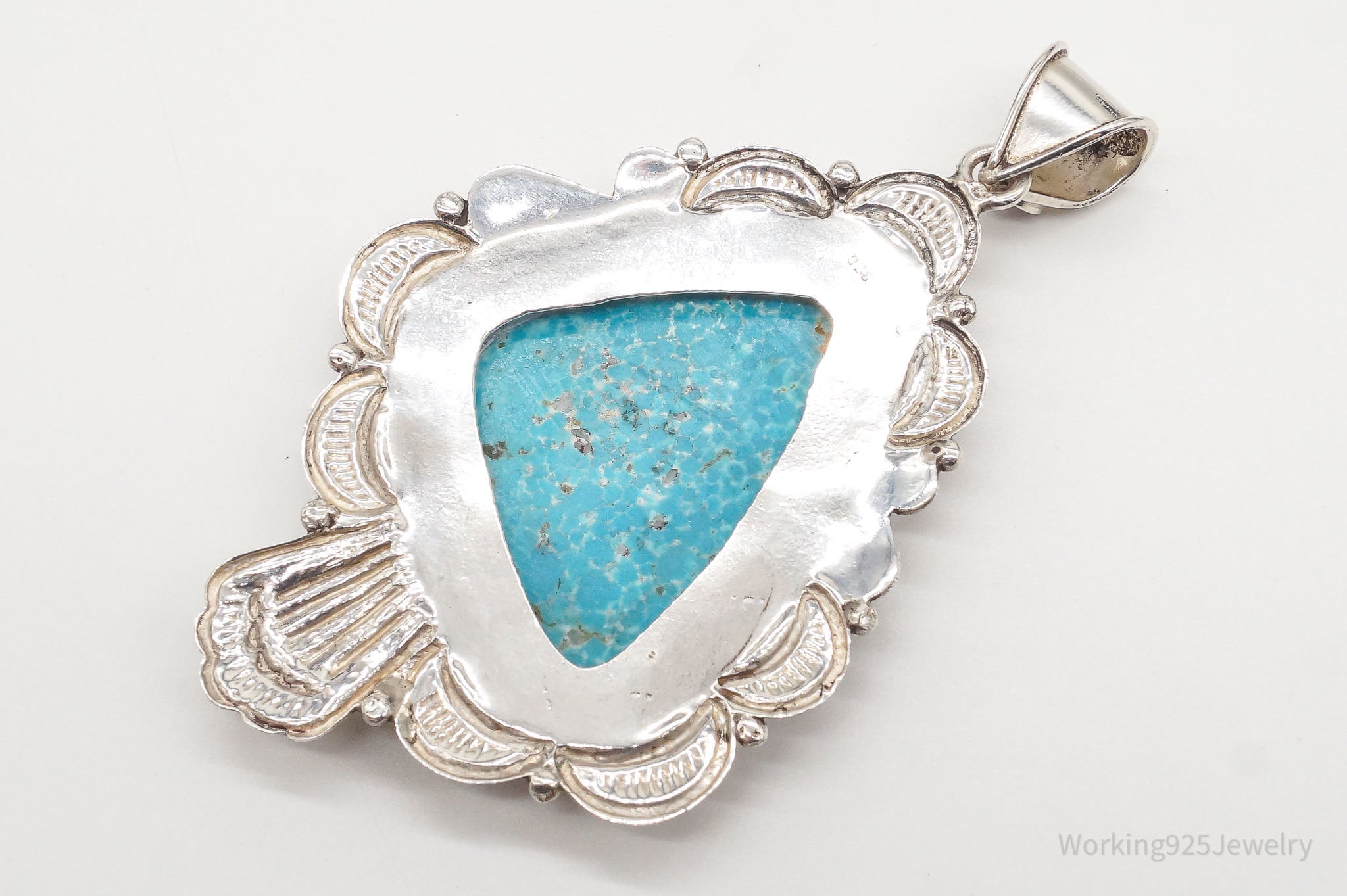 Large Vintage Native American Unsigned Turquoise Sterling Silver Pendant