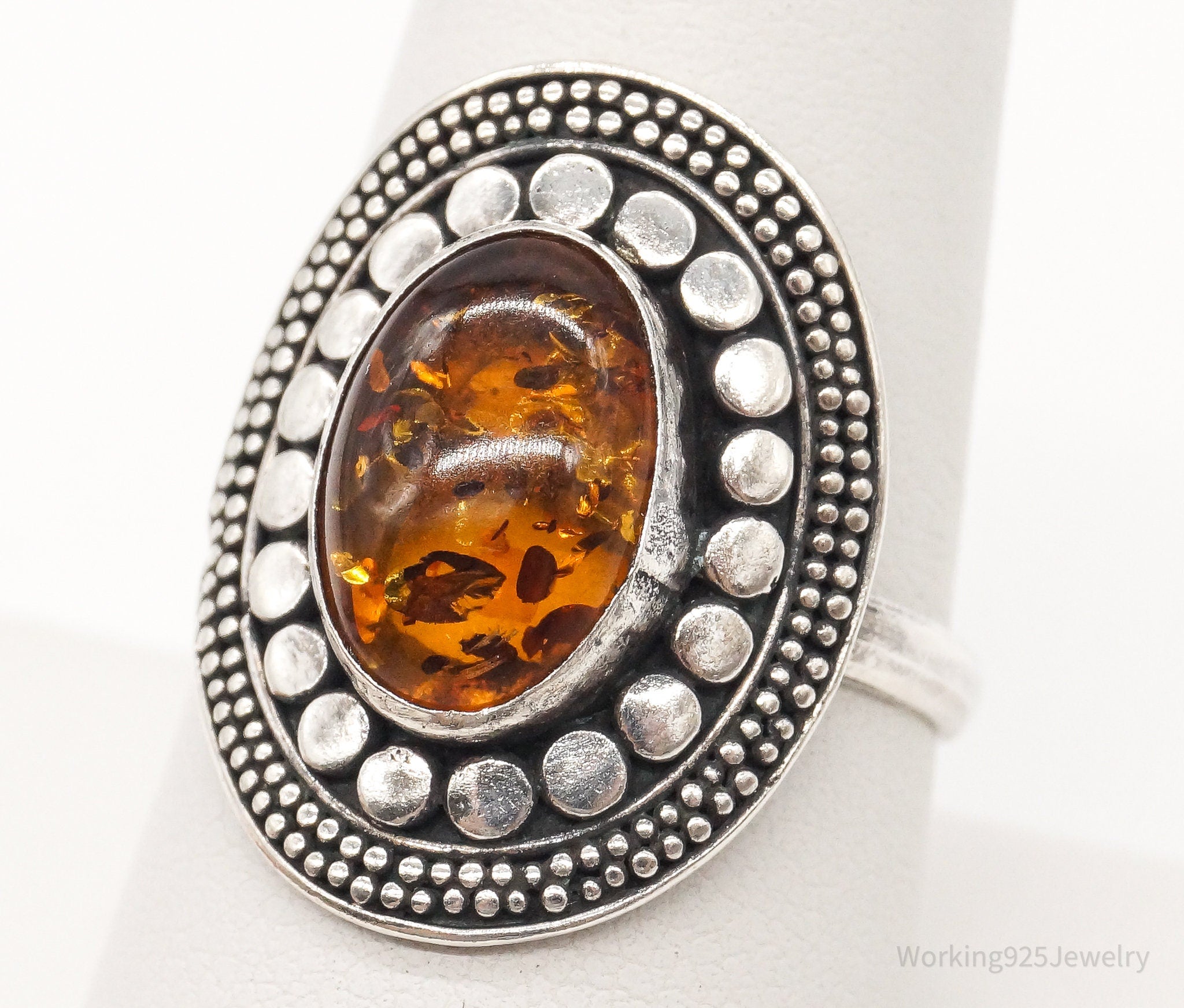 Vintage Baltic Amber Sterling Silver Ring - Size 8.5