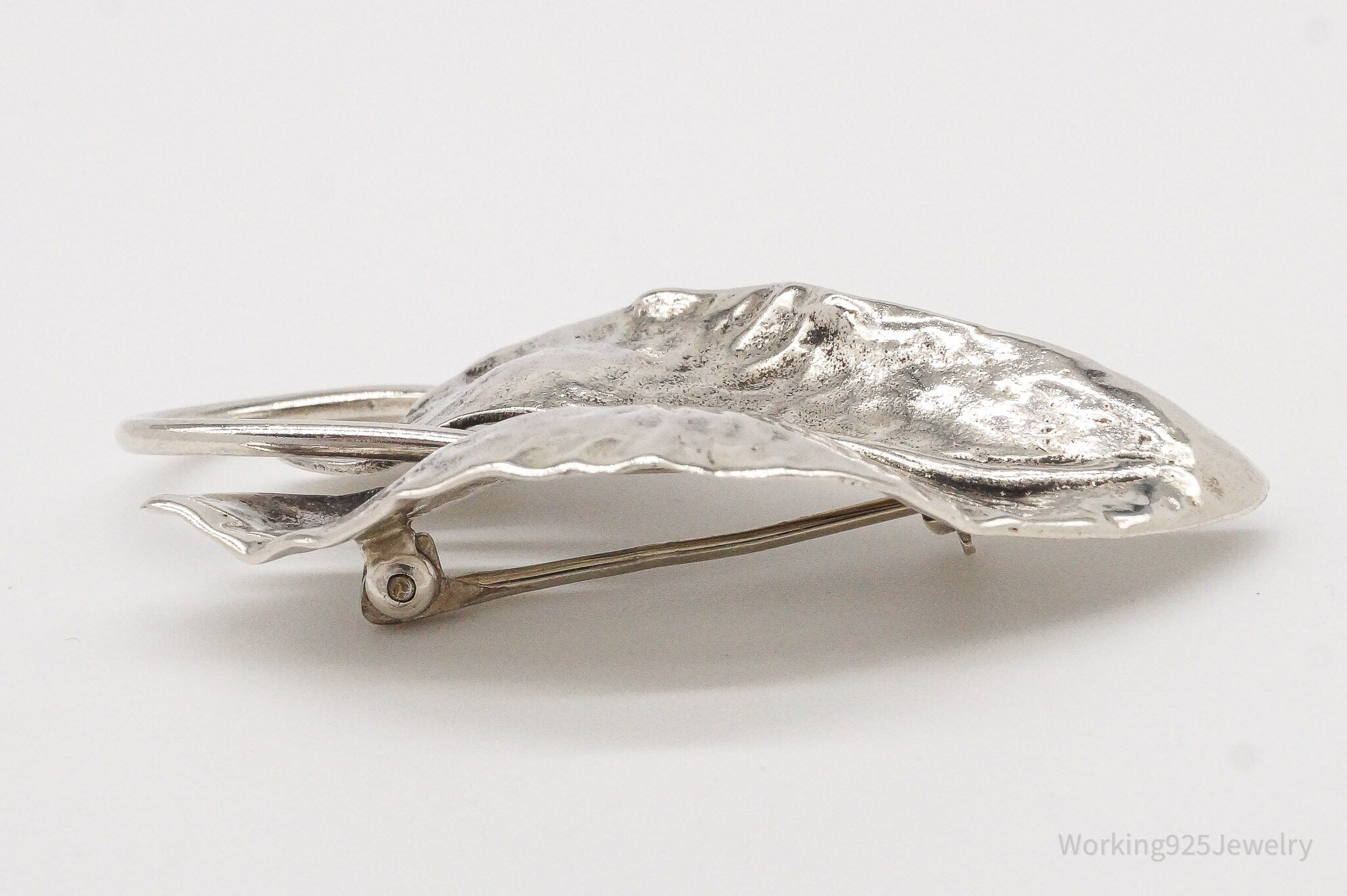 Large Antique Sterling Silver Leaf Pin Brooch