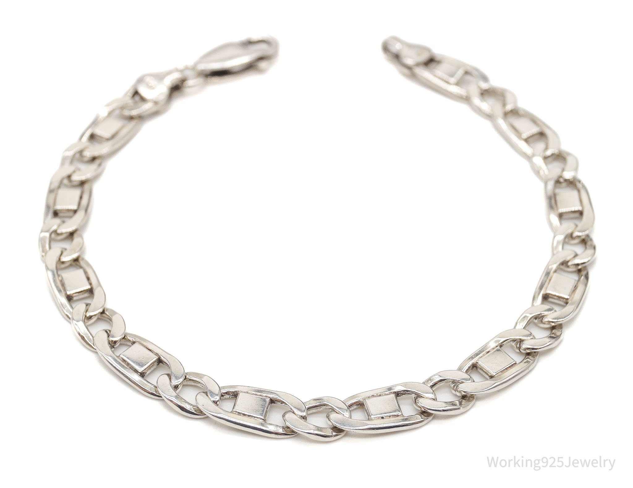 Vintage Italian Figaro Chain Link Sterling Silver Bracelet