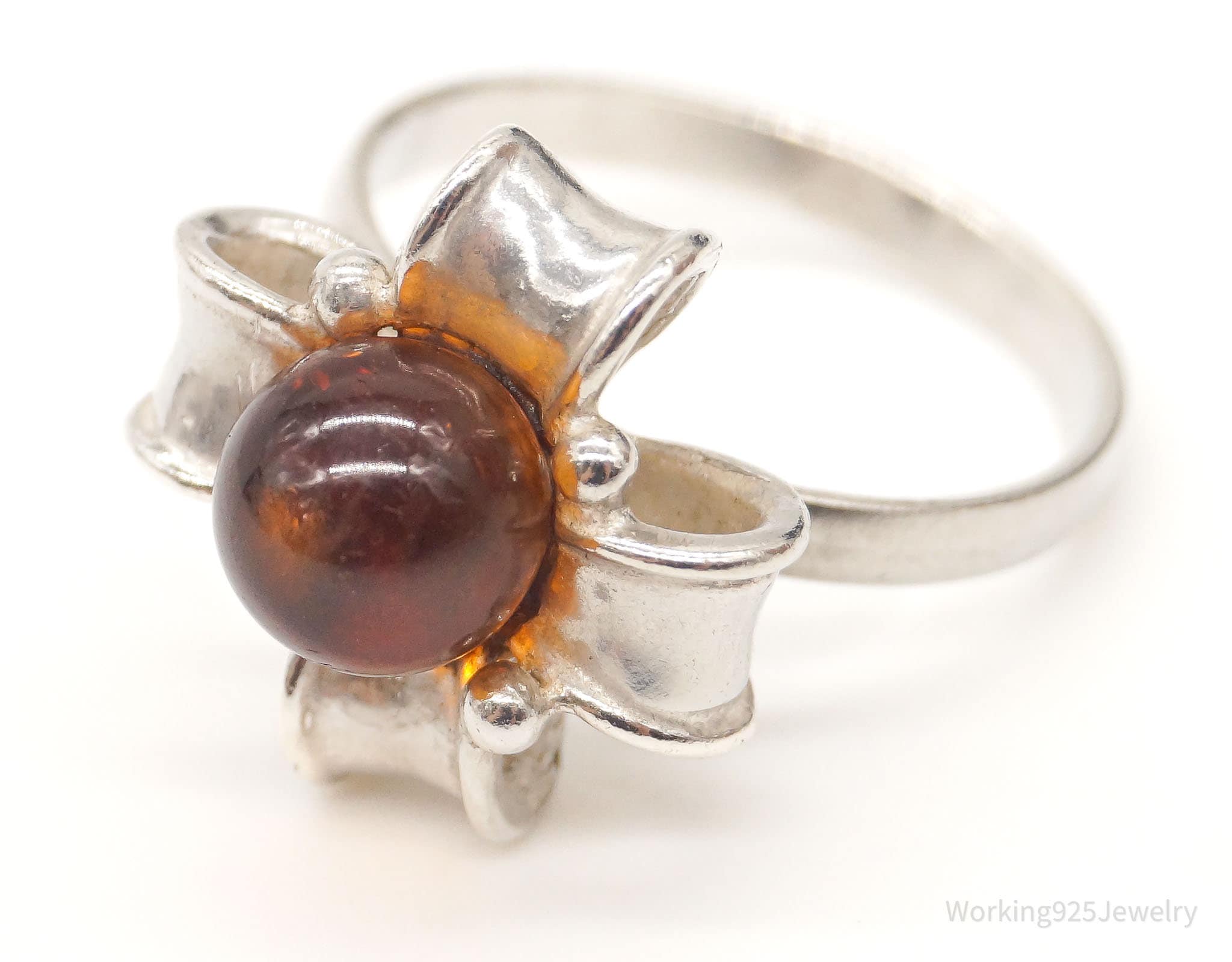 Vintage Baltic Amber Sterling Silver Ring - Size 6.75