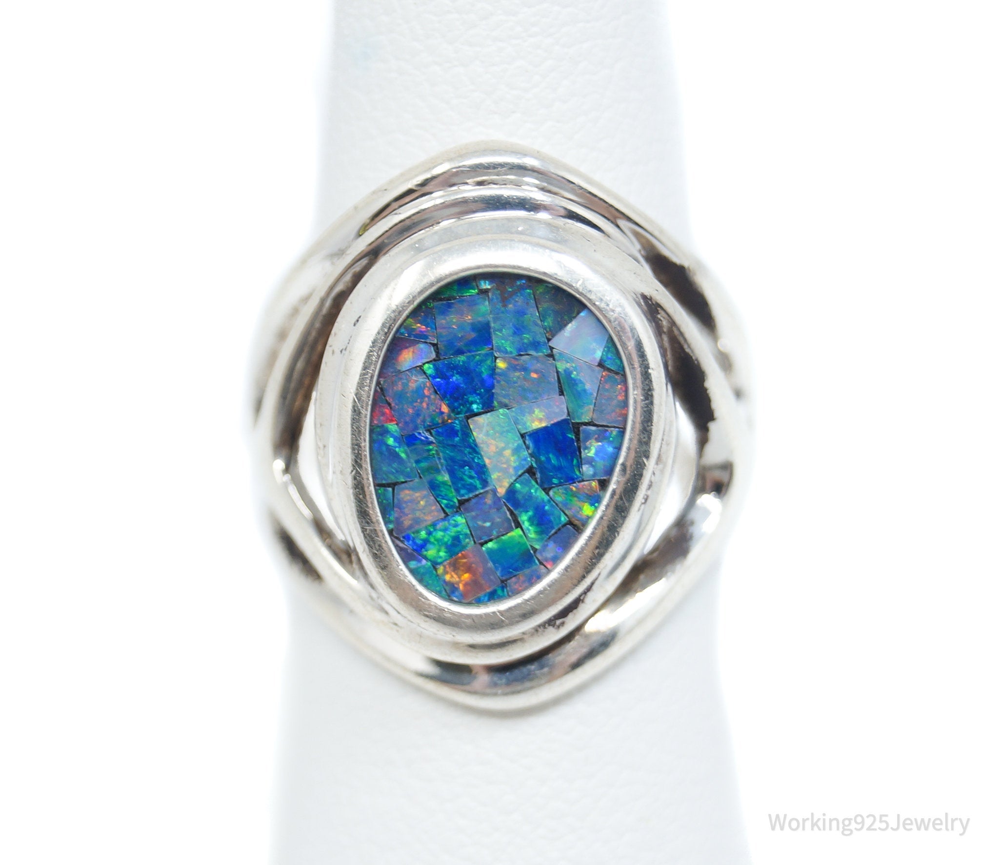 Vintage Designer Whitney Kelly Fire Opal Mosaic Sterling Silver Ring - Size 5.75