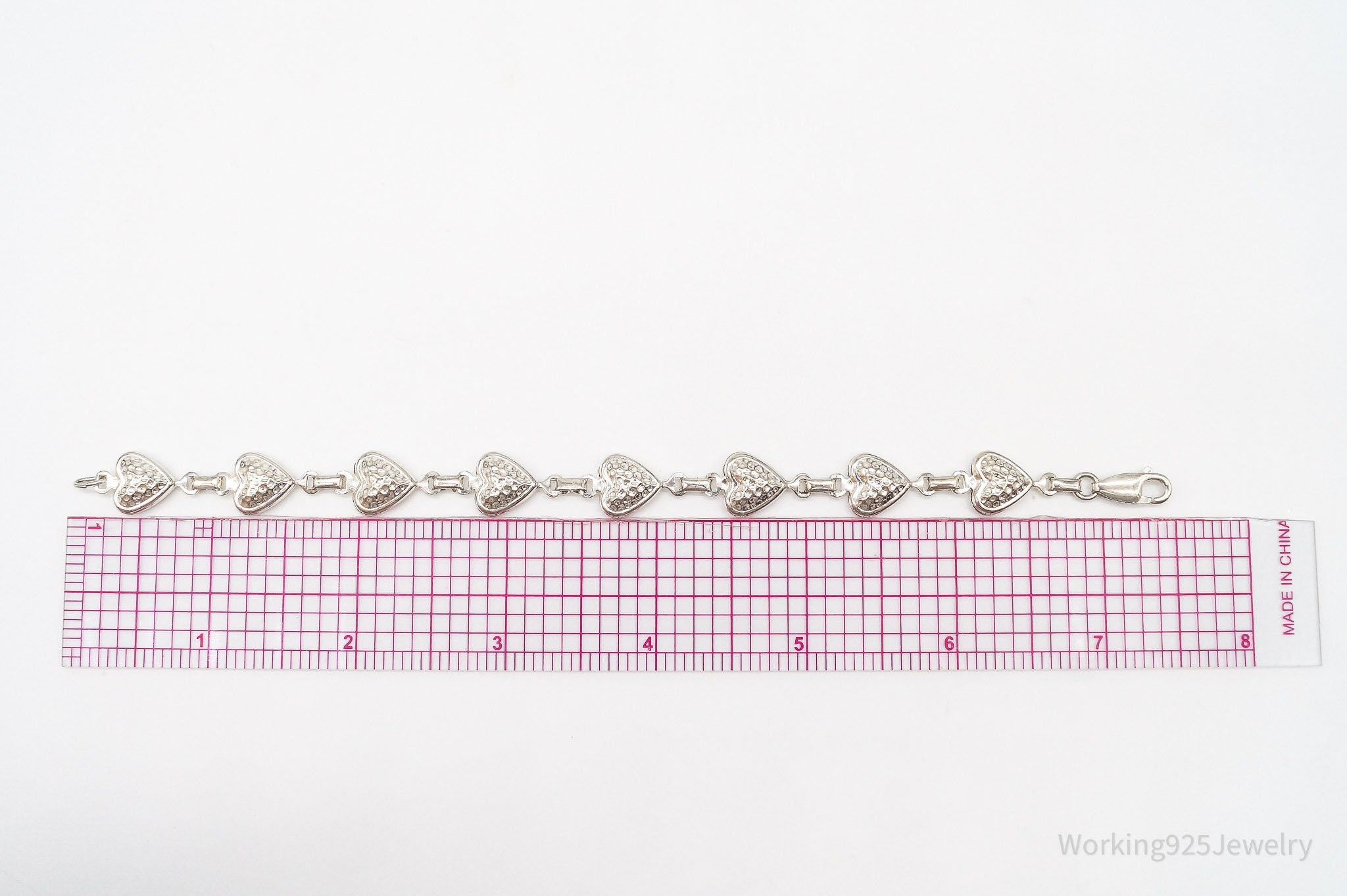 Vintage Italian Puffy Hearts Sterling Silver Link Bracelet