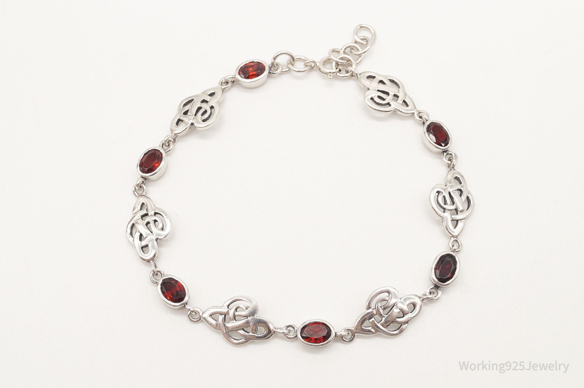 Vintage Garnet Celtic Knot Sterling Silver Bracelet