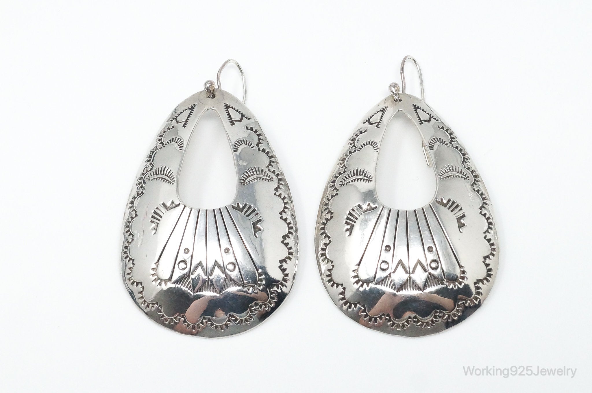 Large Vintage Native American Unsigned Tribal Sterling Silver Earrings