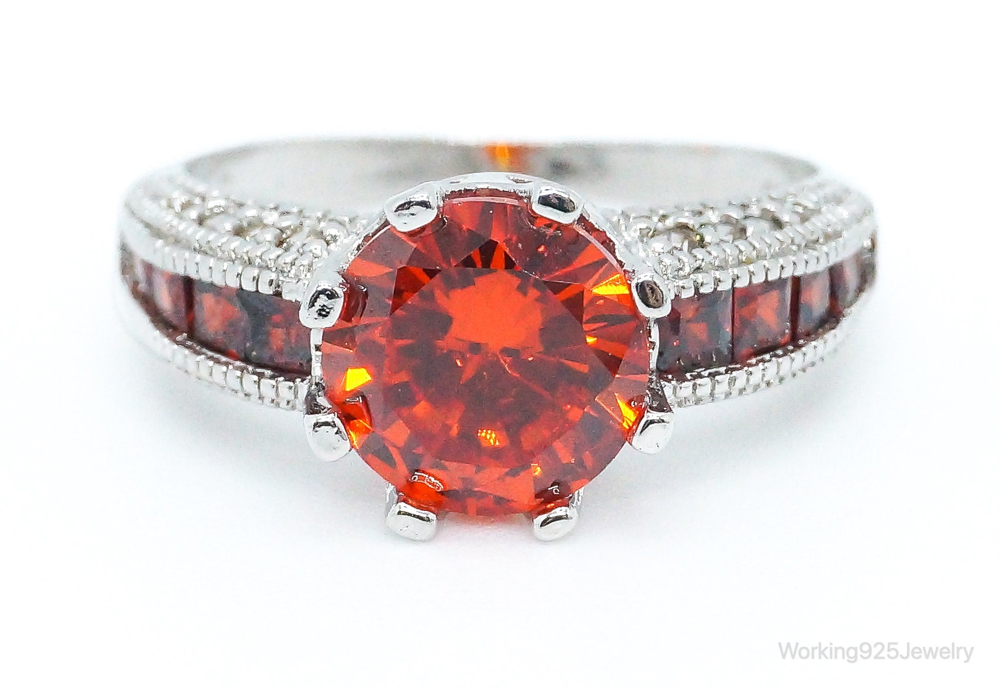 Orange Topaz Cubic Zirconia Sterling Silver Ring - Size 8.75