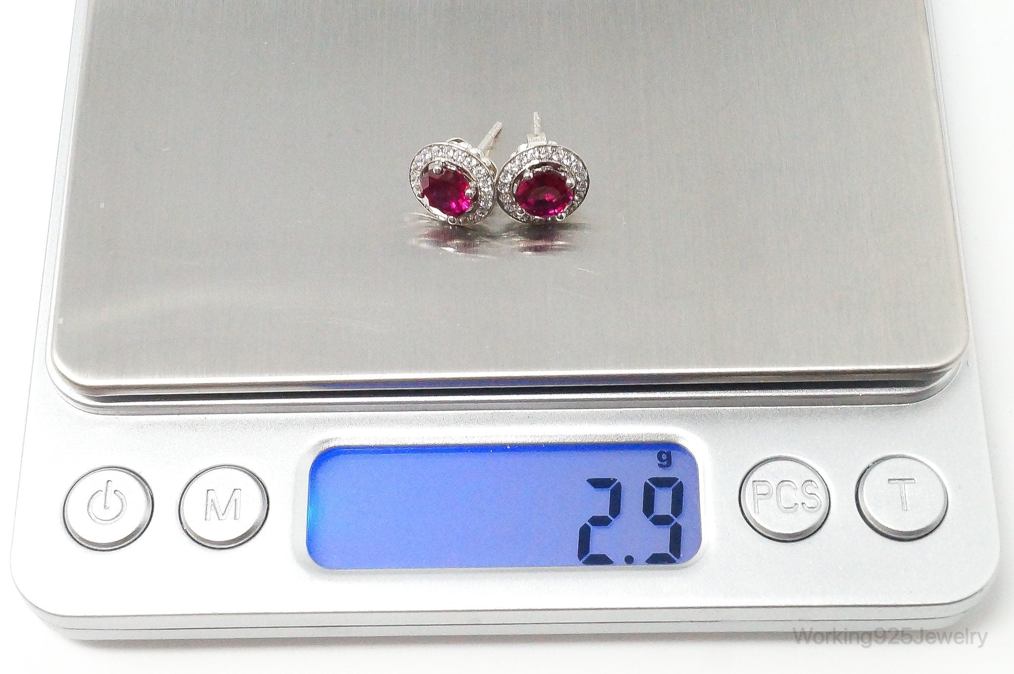 Large Pink Cubic Zirconia Sterling Silver Earrings