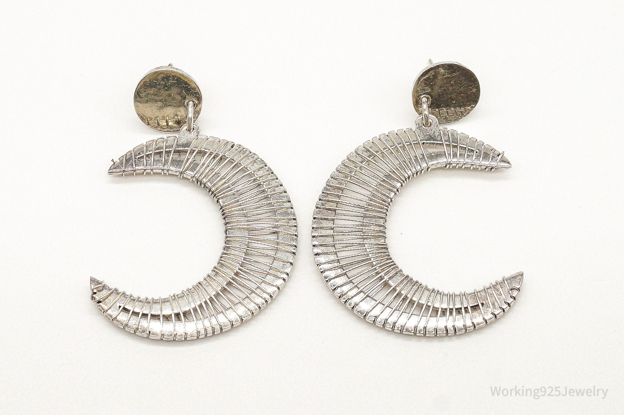 Large Vintage Mexico Moons Sterling Silver Earrings