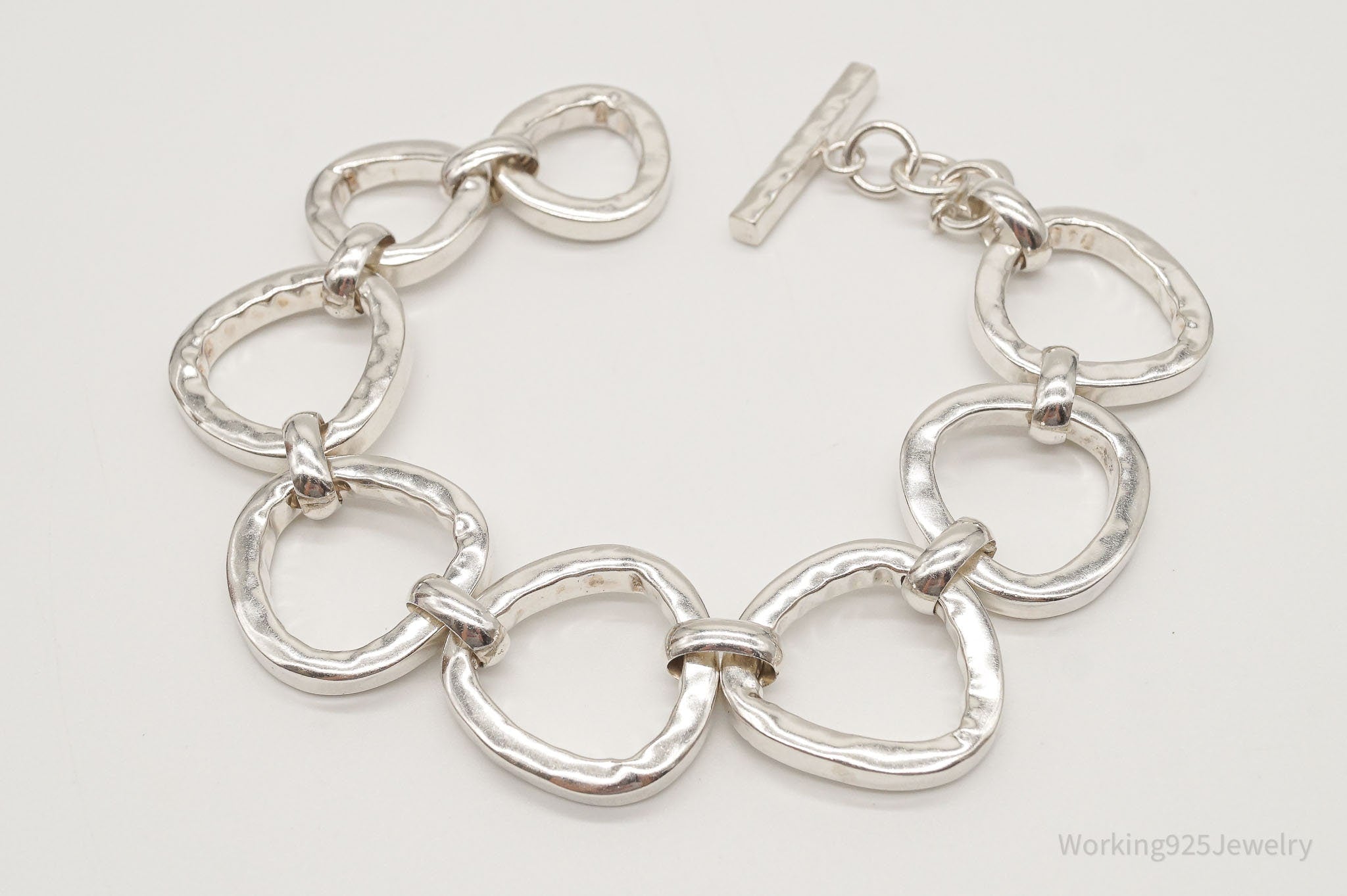 Designer Silpada "Silver Rush" Hammered Link Sterling Silver Toggle Bracelet