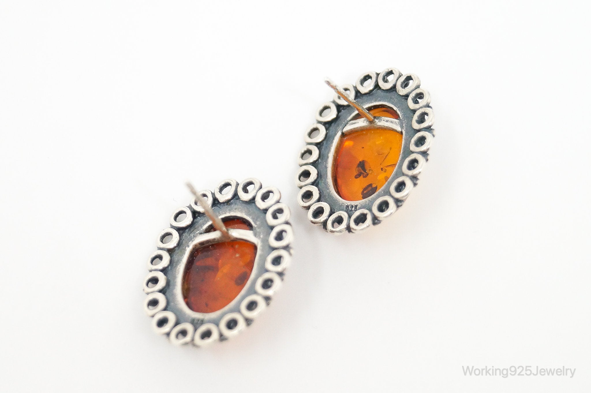 Vintage Amber Sterling Silver Earrings