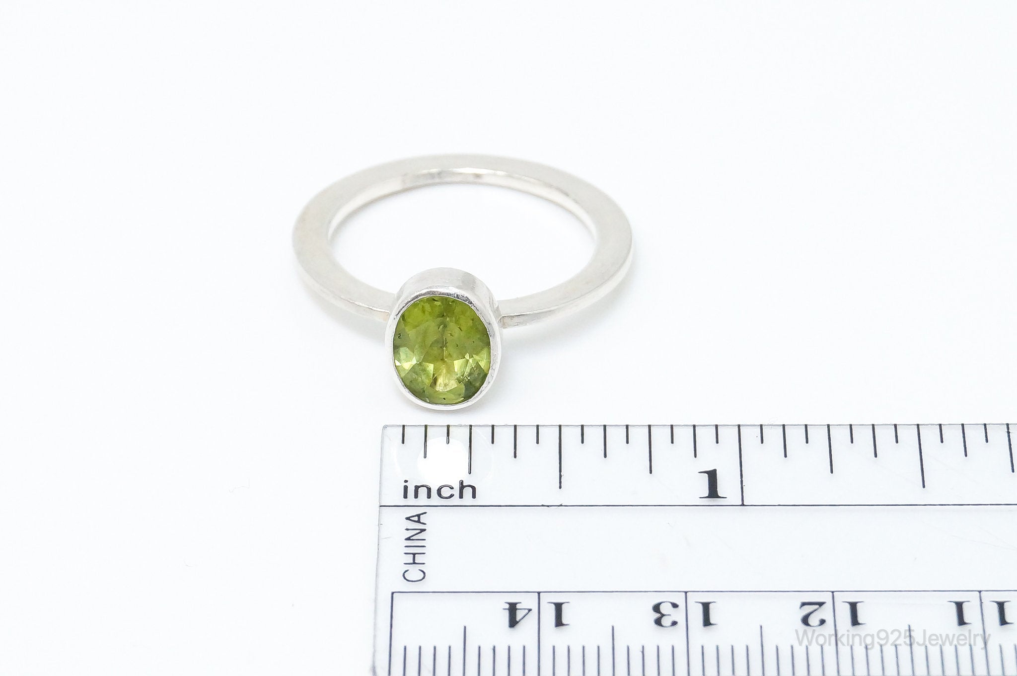 Vintage Green Peridot Sterling Silver Stacker Stackable Ring - SZ 9.75