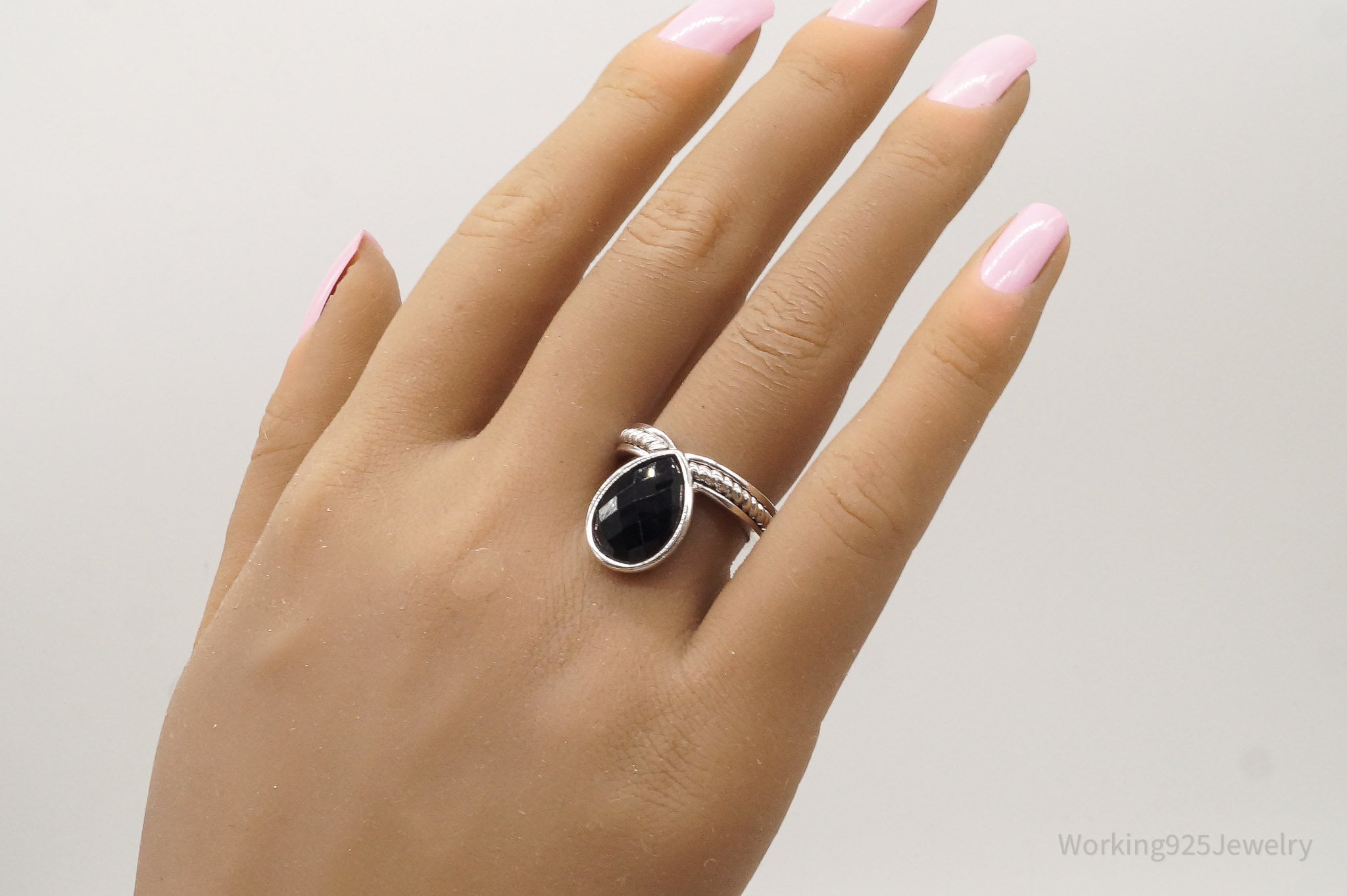 RARE Vintage Designer Pierre Cardin Black Onyx Sterling Silver Ring - Size 6.5