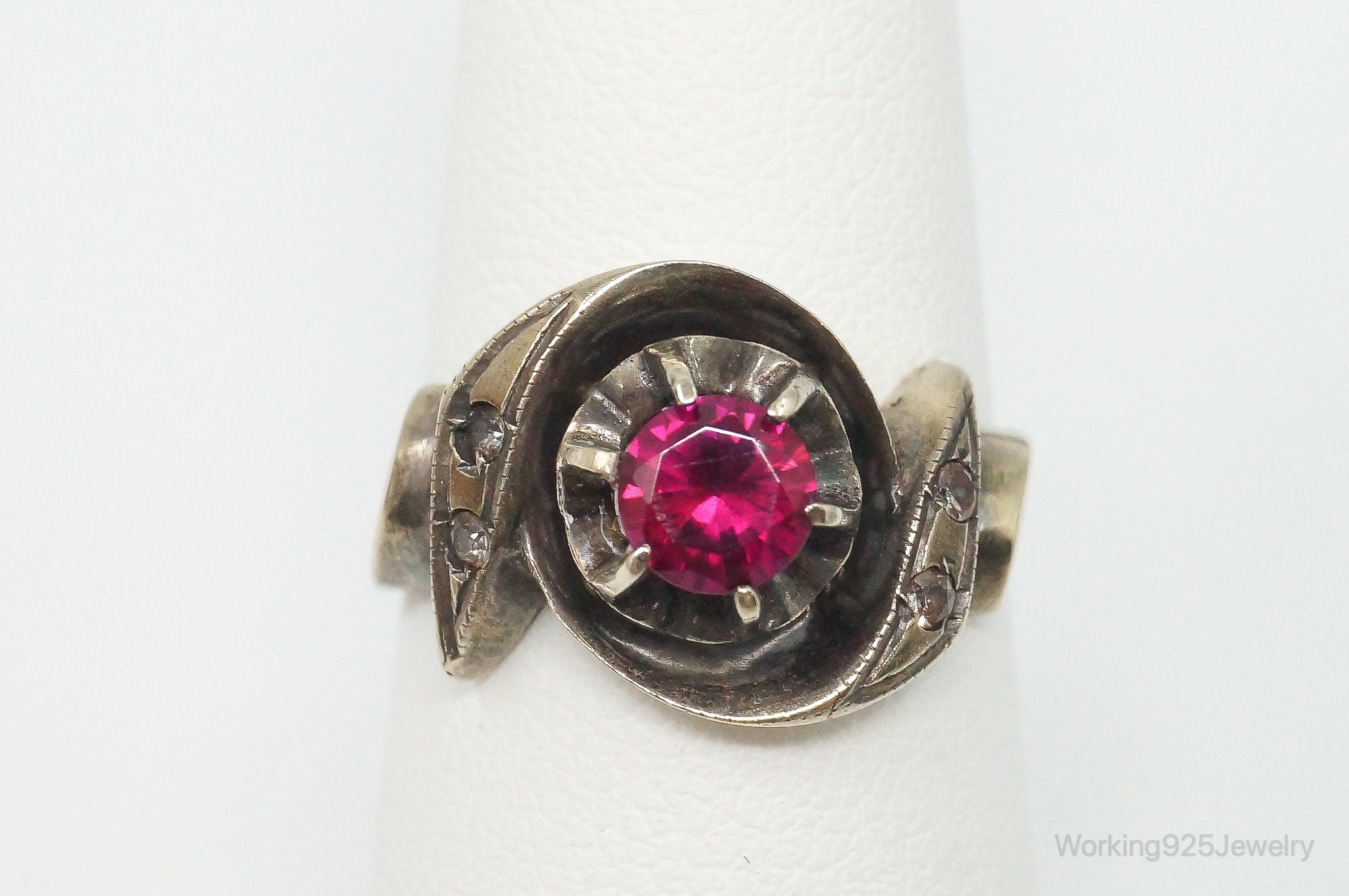 Antique Ruby Rhinestones 14K Gold Ring - Size 7