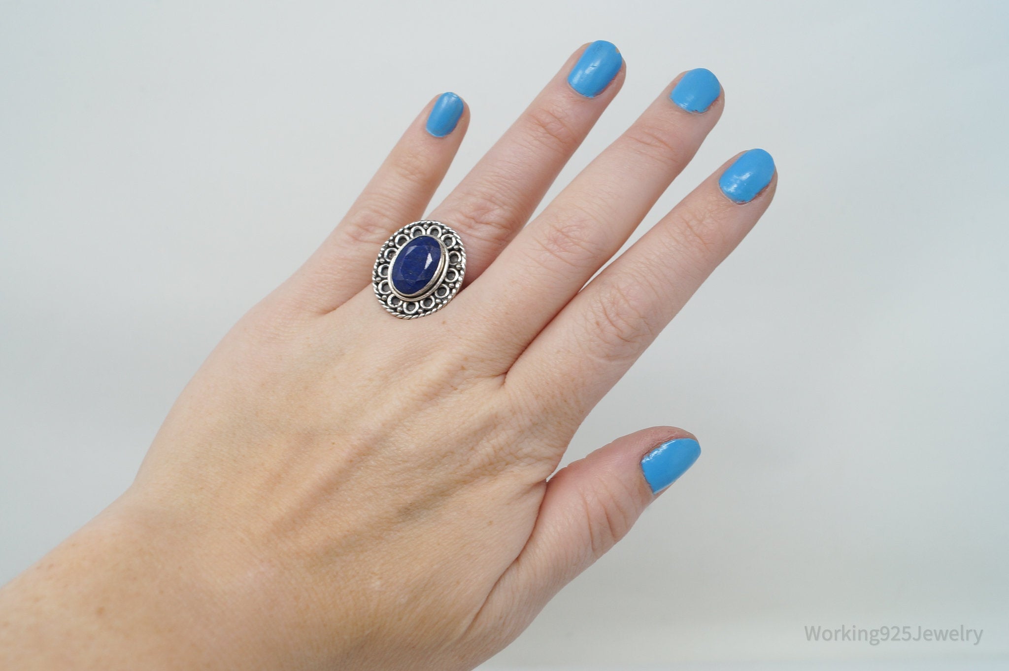 Vintage Blue Lapis Lazuli Southwestern Sterling Silver Ring - Size 8