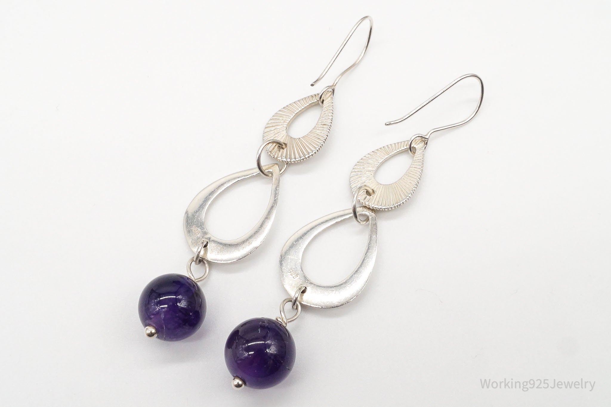 Vintage Amethyst Dangle Sterling Silver Earrings