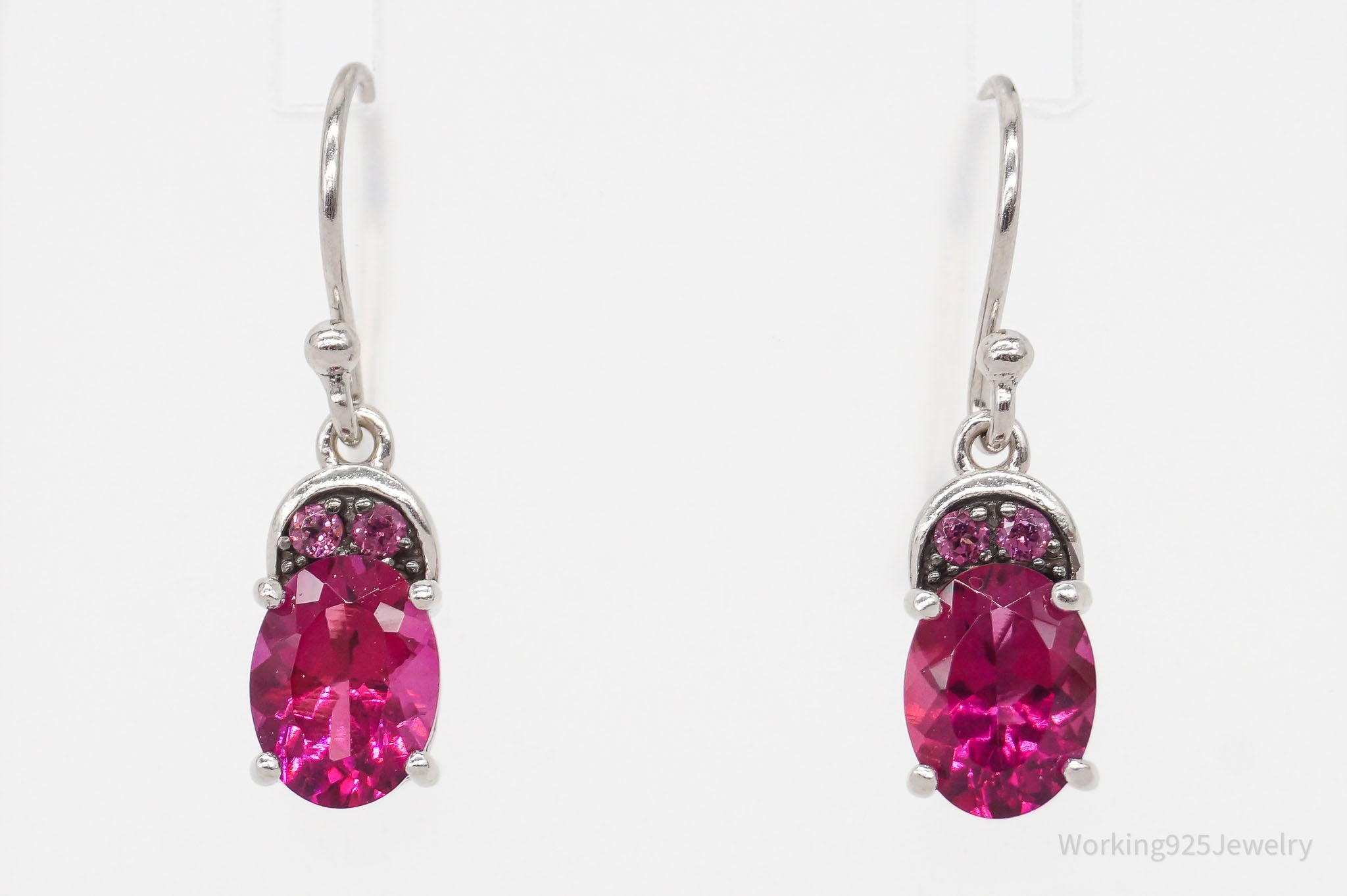 Designer Pink Tourmaline Pink CZ Rhodium Over Sterling Silver Earrings