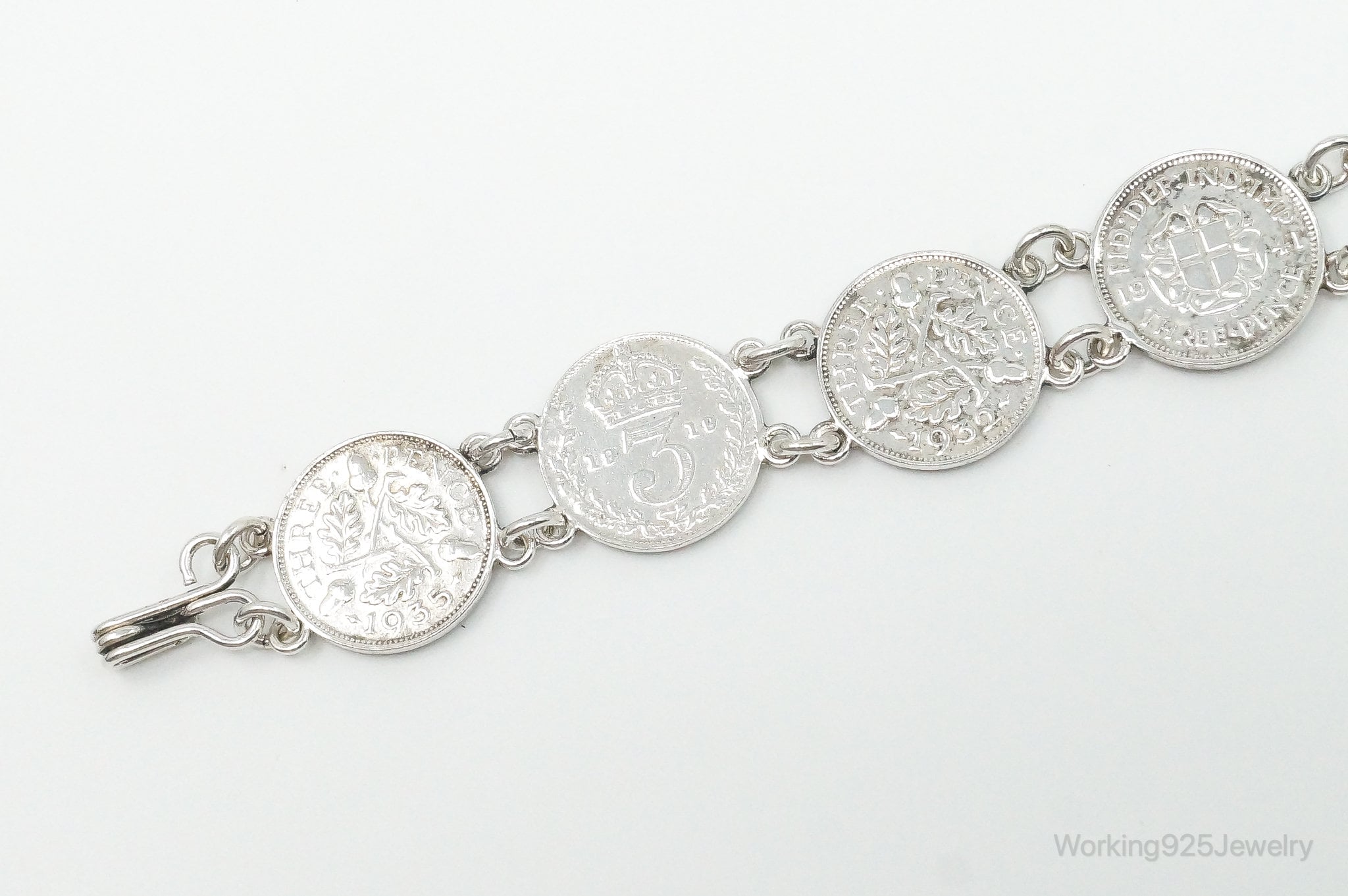 Vintage British Coins Sterling Silver Bracelet