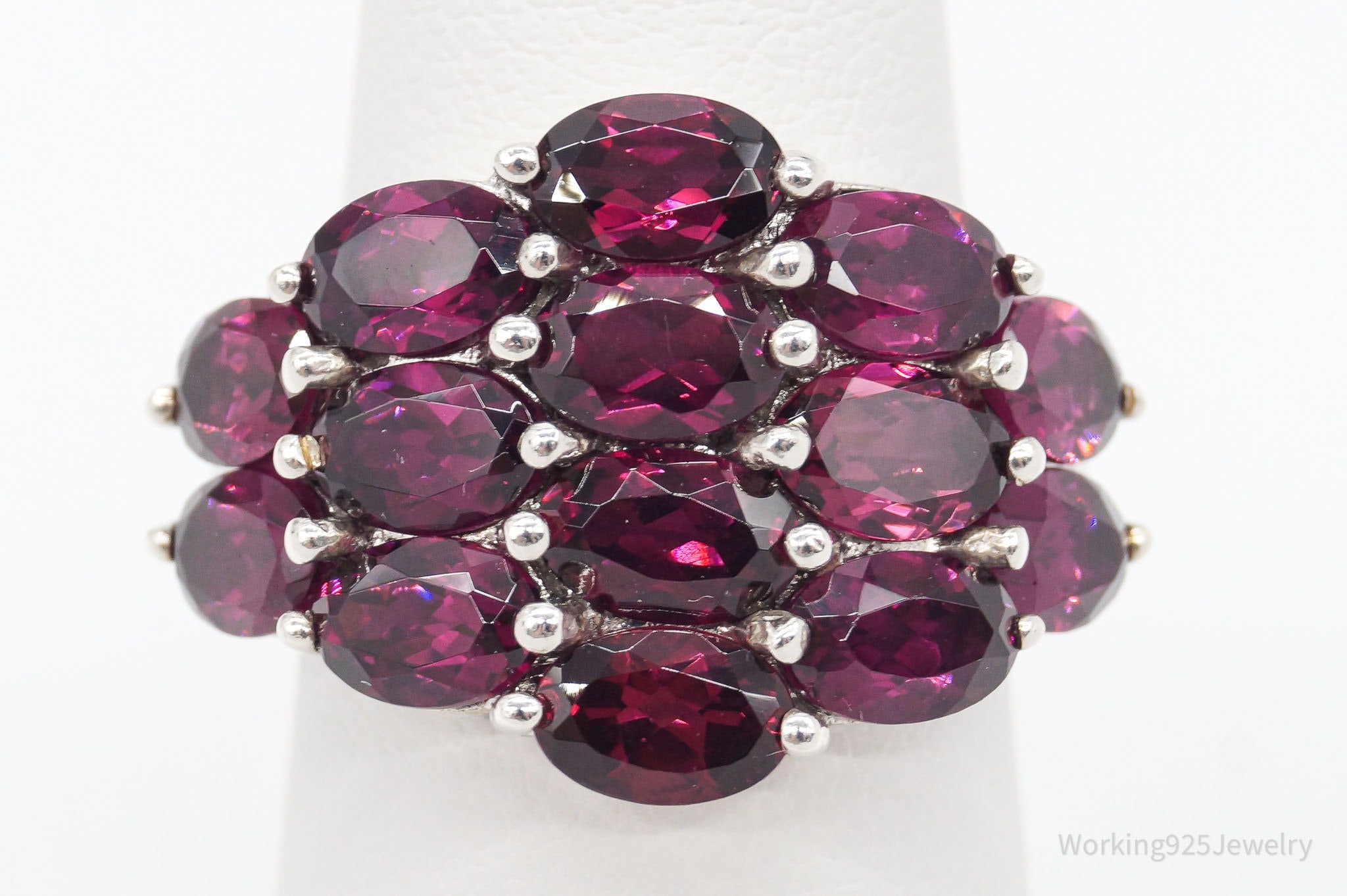 Designer TJ Rhodolite Garnet Rhodium Over Sterling Silver Ring - Size 6.75