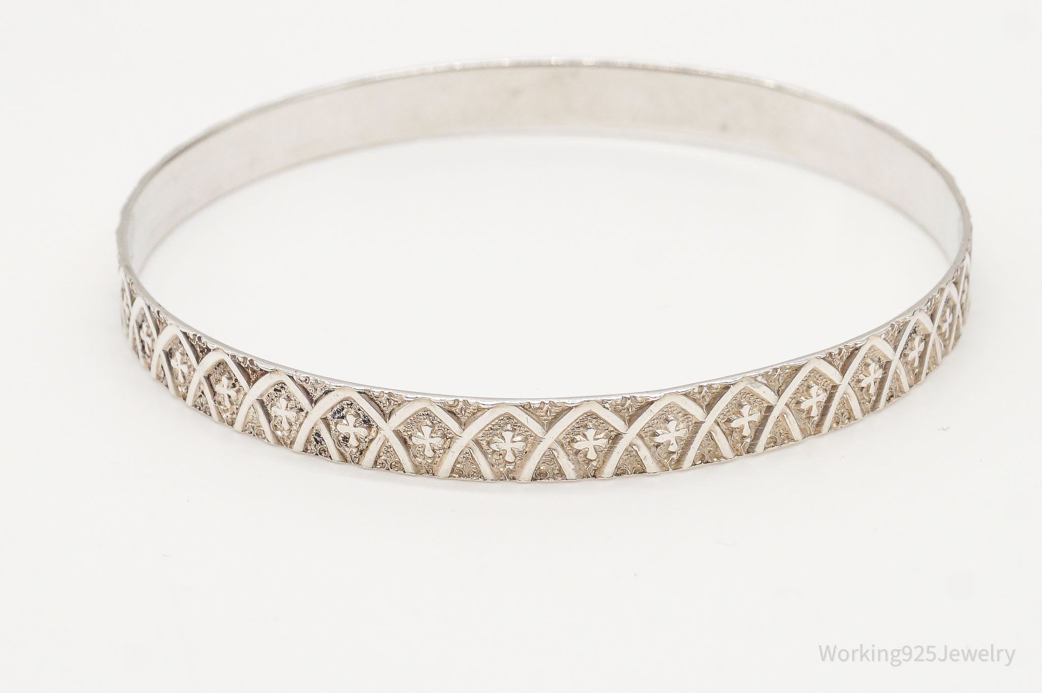 Antique Venetian Style Sterling Silver Bangle Bracelet